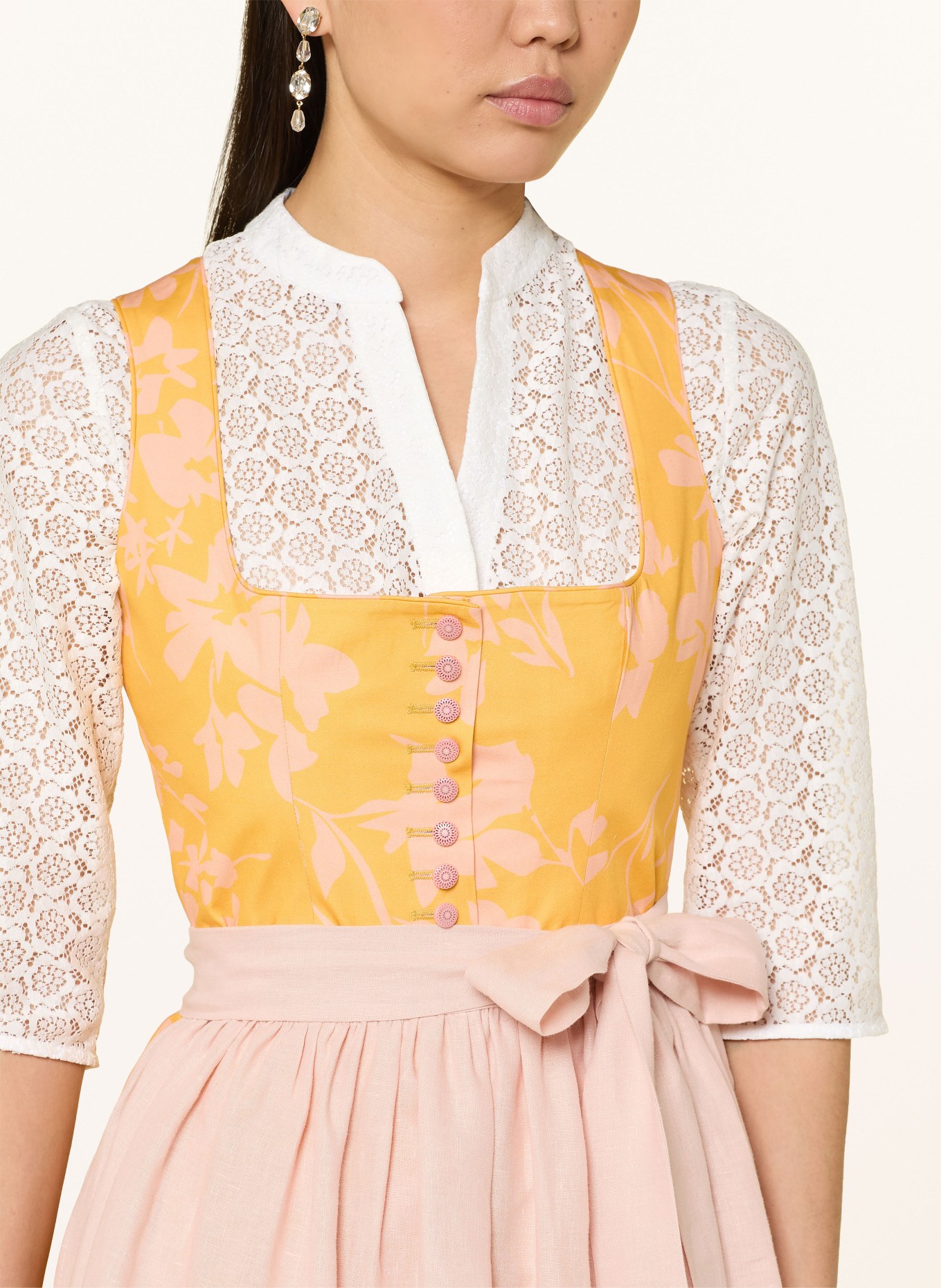 WALDORFF Dirndl CALENDULA en lin: JAUNE FONCÉ / ORANGE CLAIR / JAUNE