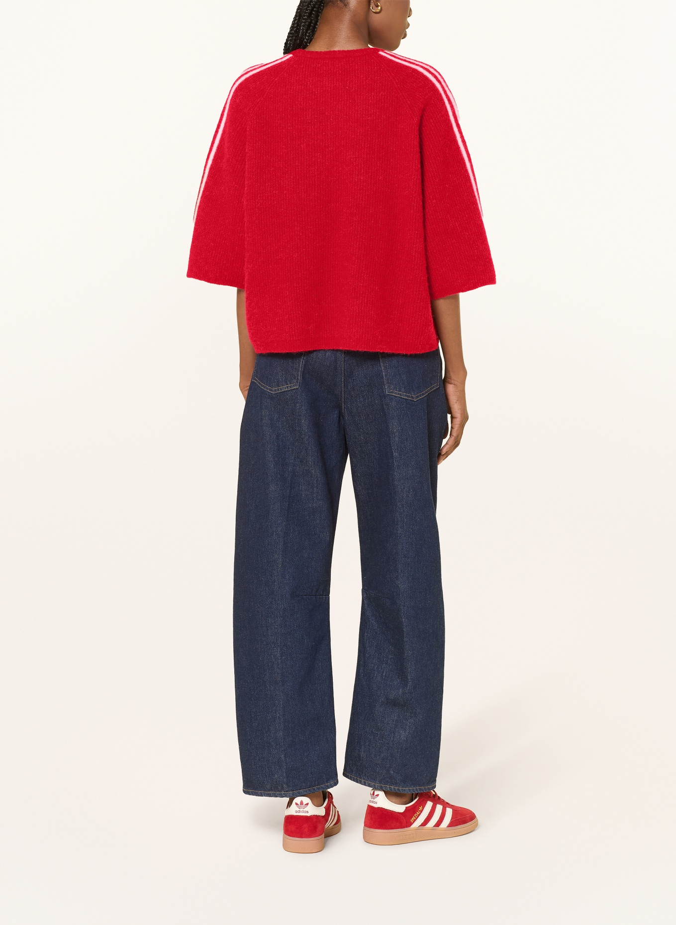 American Vintage Sweter z alpaki z rękawami 3/4: CZERWONY / BIAŁY