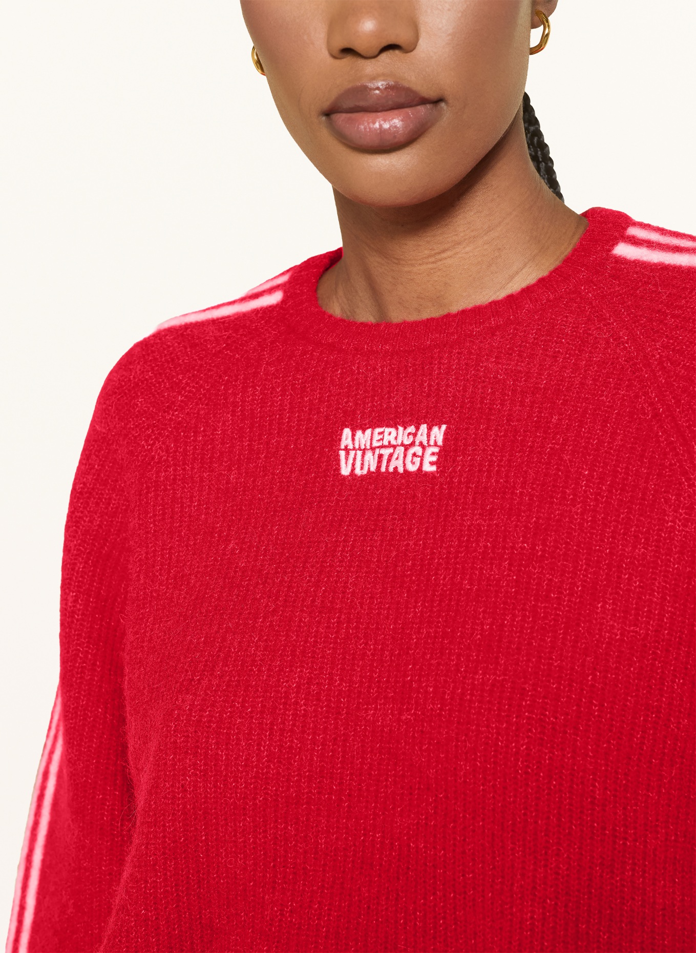 American Vintage Sweter z alpaki z rękawami 3/4: CZERWONY / BIAŁY