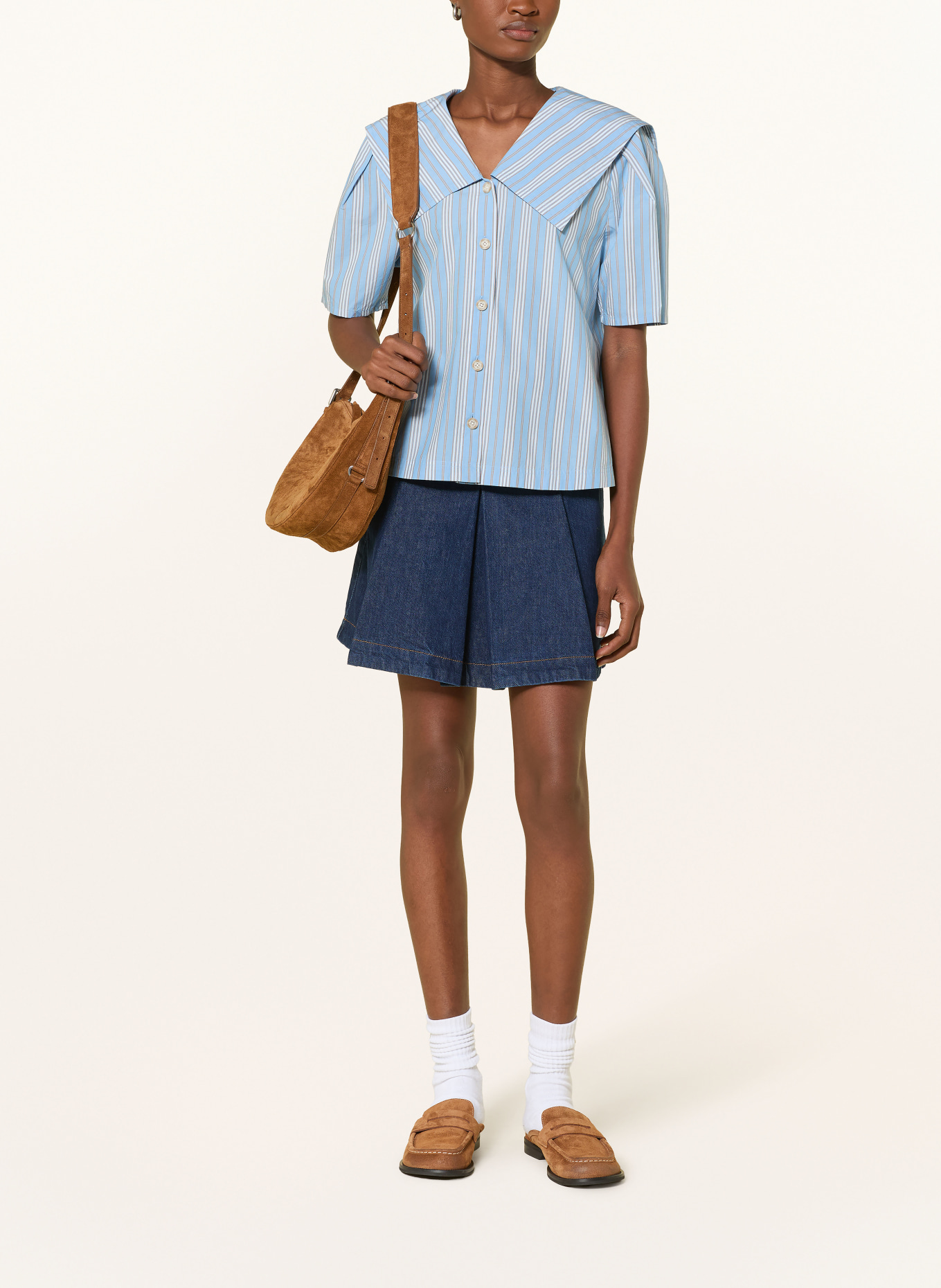 Marc O'Polo DENIM Košilová blůza: TMAVĚ MODRÁ / TMAVĚ ORANŽOVÁ / BÍLÁ