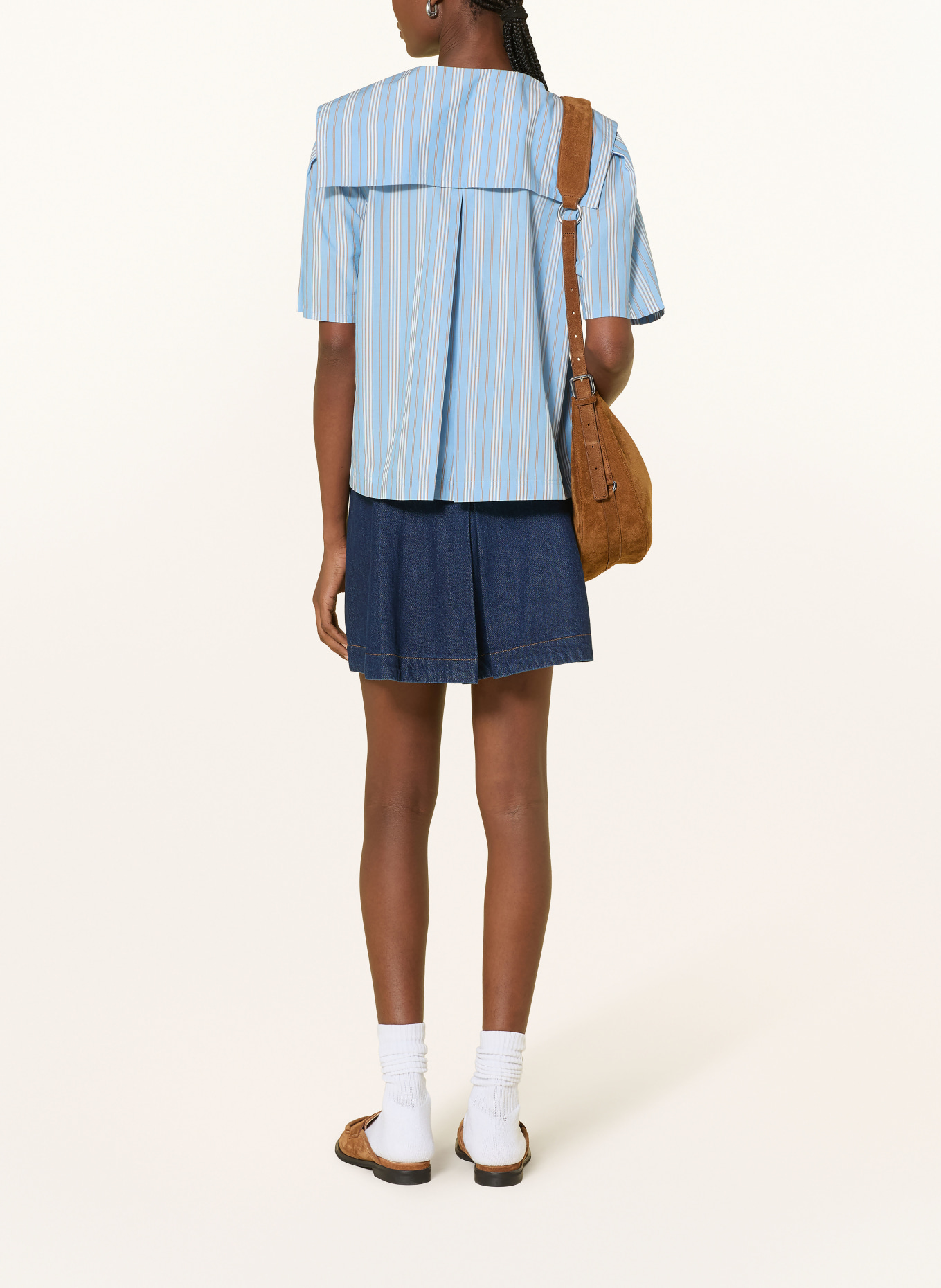 Marc O'Polo DENIM Košilová blůza: TMAVĚ MODRÁ / TMAVĚ ORANŽOVÁ / BÍLÁ