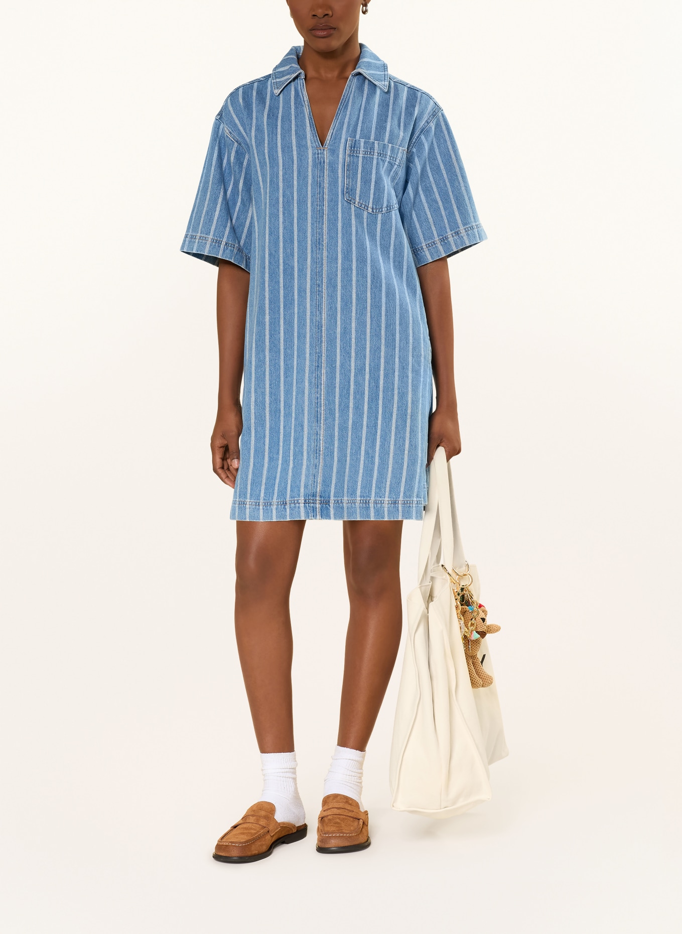 Marc O'Polo DENIM robe en jean: BLEU / BLANC