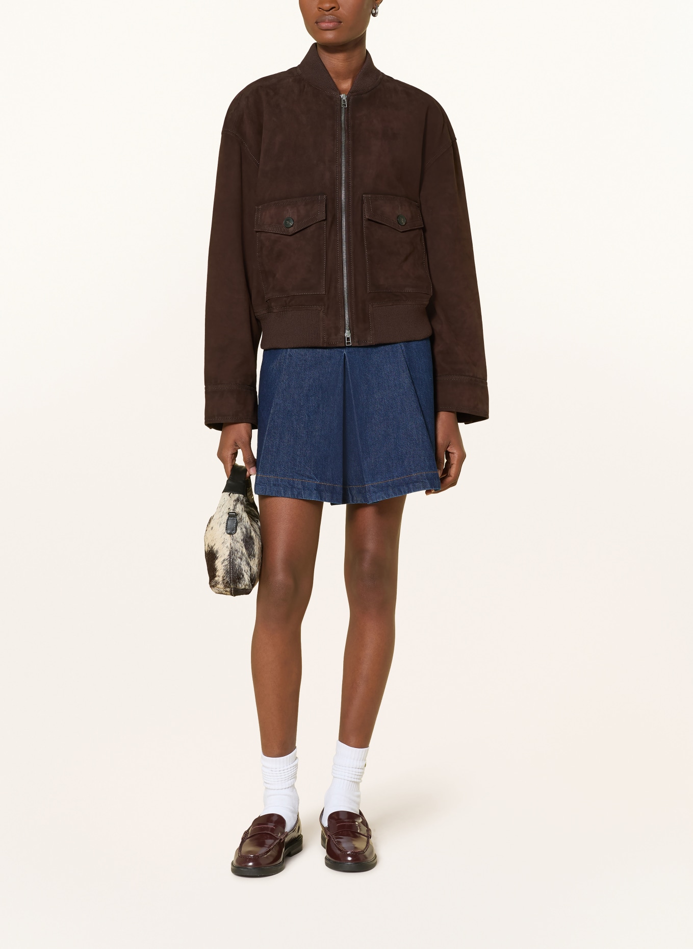 Marc O'Polo DENIM Lederblouson: DUNKELBRAUN