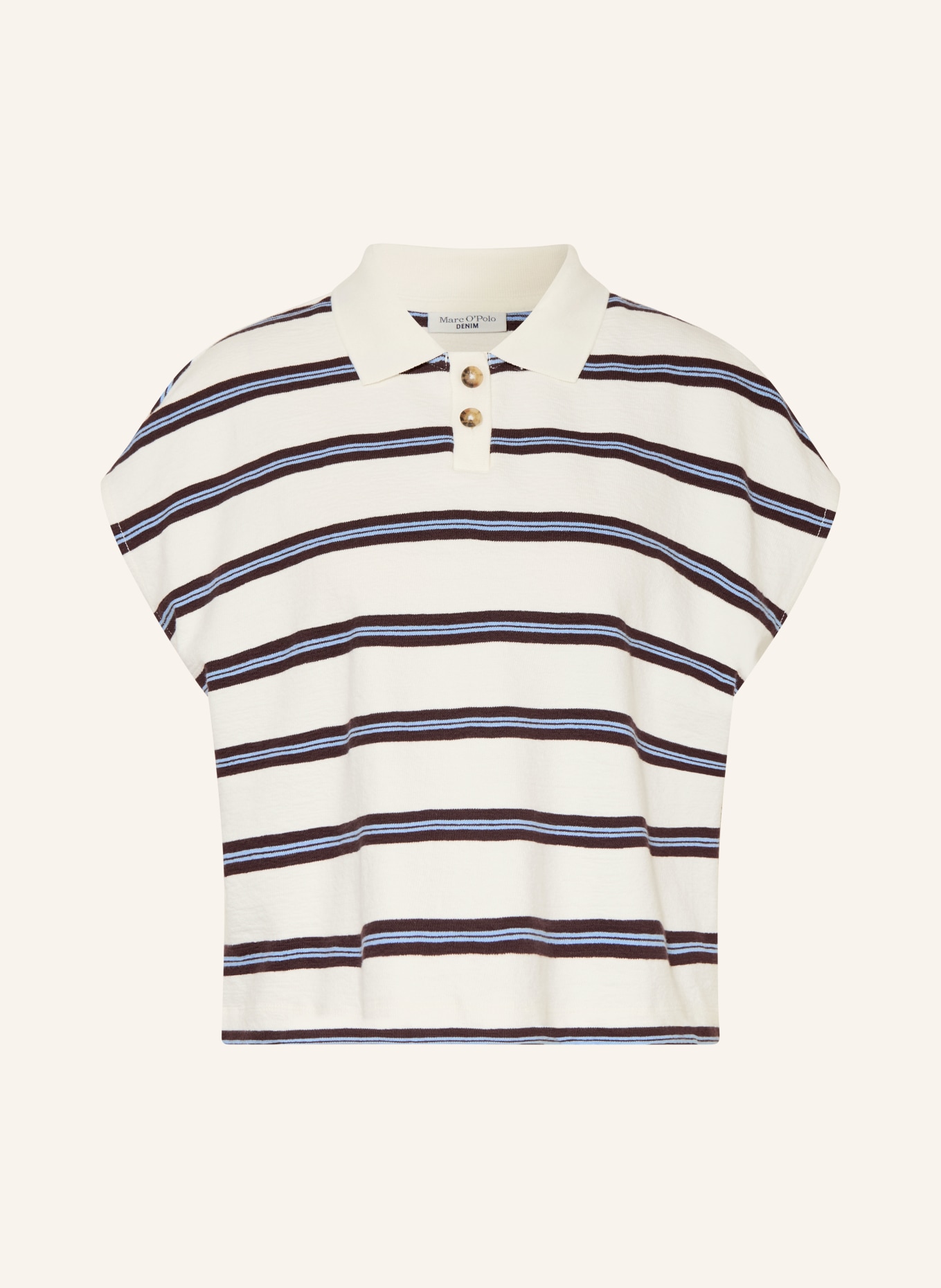 Marc O'Polo DENIM Jersey-Poloshirt: WEISS / DUNKELBRAUN / HELLBLAU