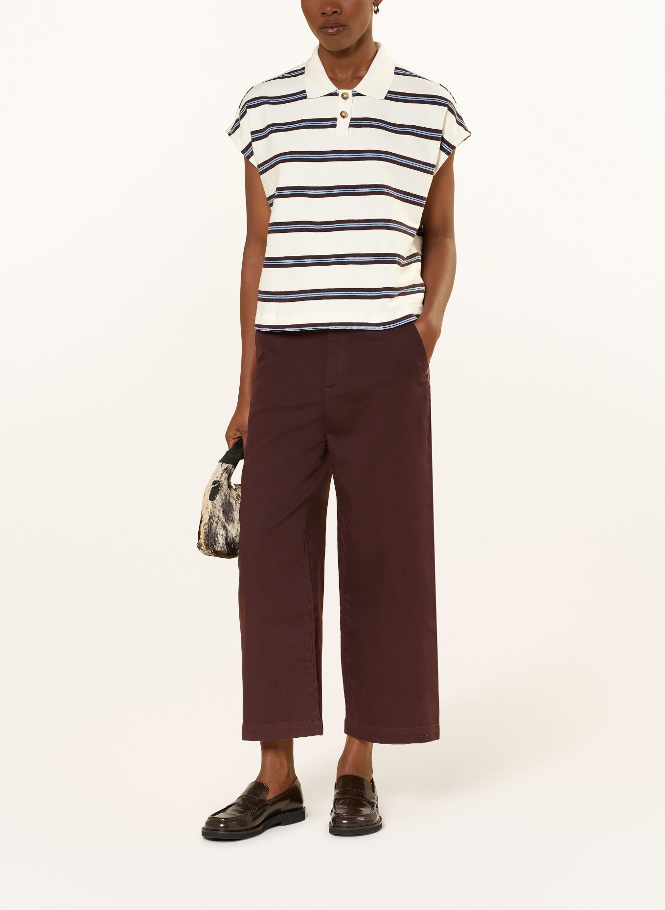 Marc O'Polo DENIM Jersey-Poloshirt: WEISS / DUNKELBRAUN / HELLBLAU