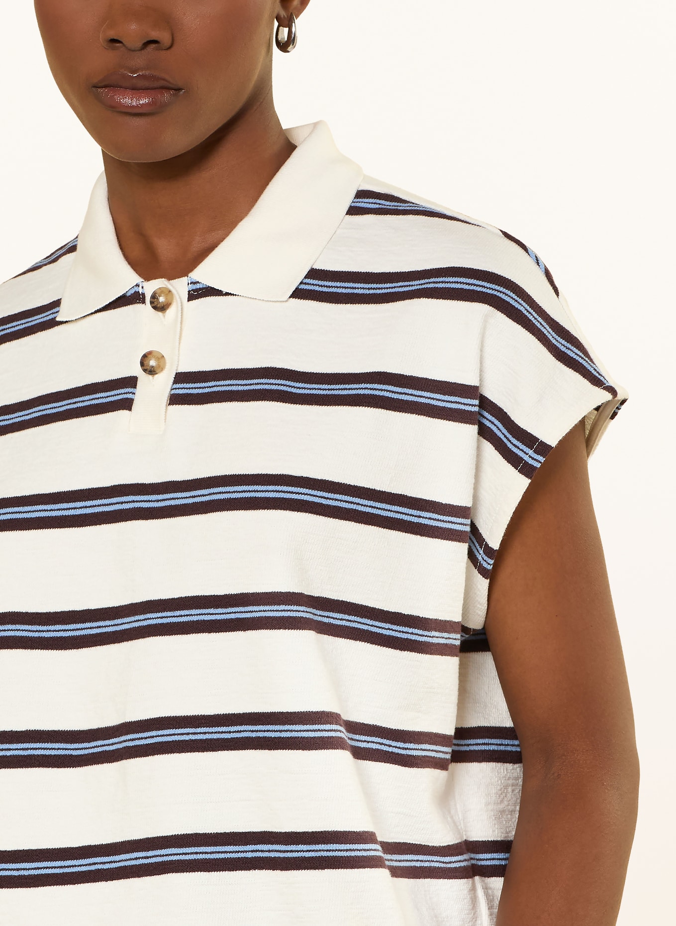 Marc O'Polo DENIM Jersey-Poloshirt: WEISS / DUNKELBRAUN / HELLBLAU