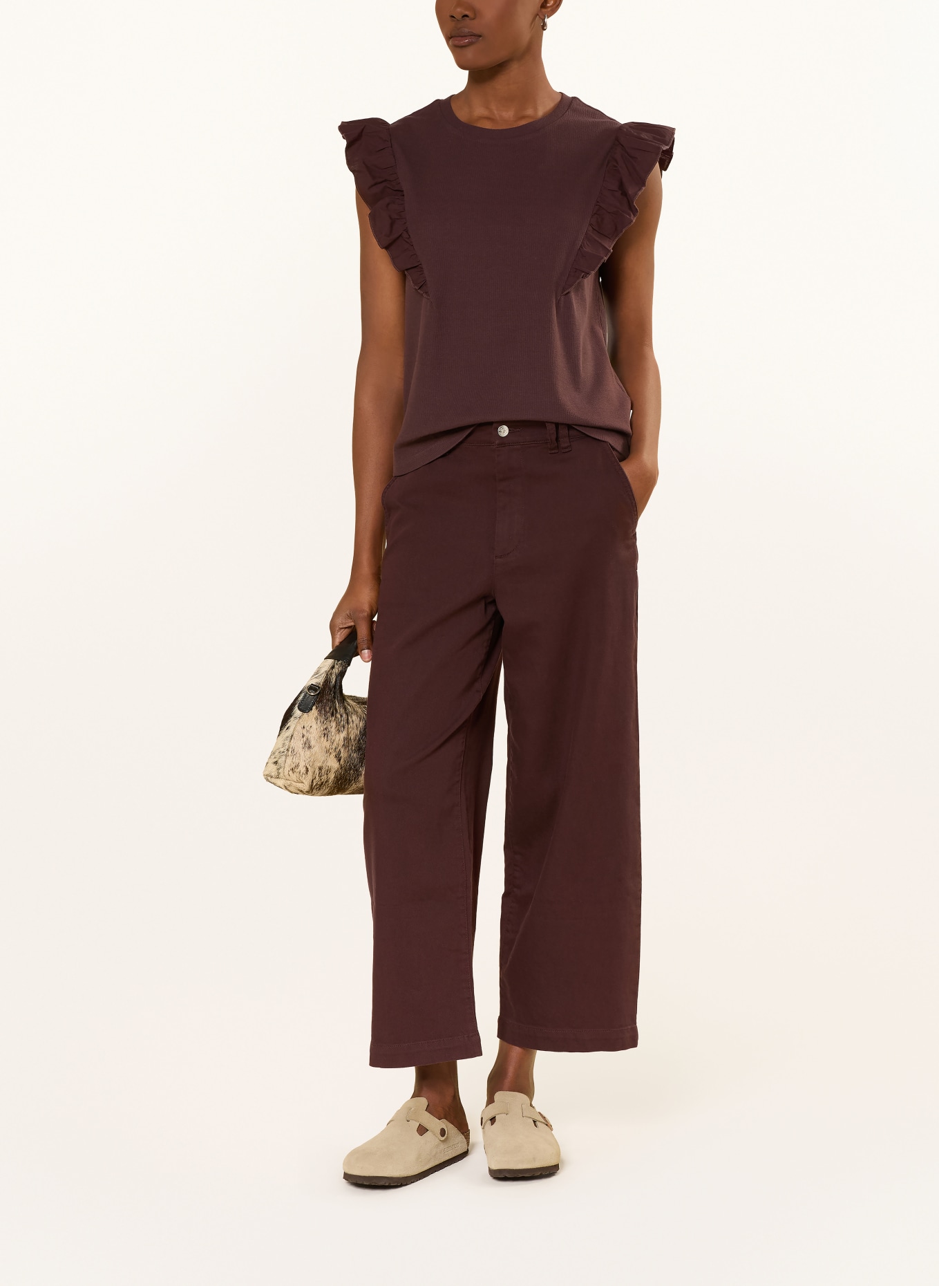 Marc O'Polo DENIM Top with ruffles: DARK BROWN