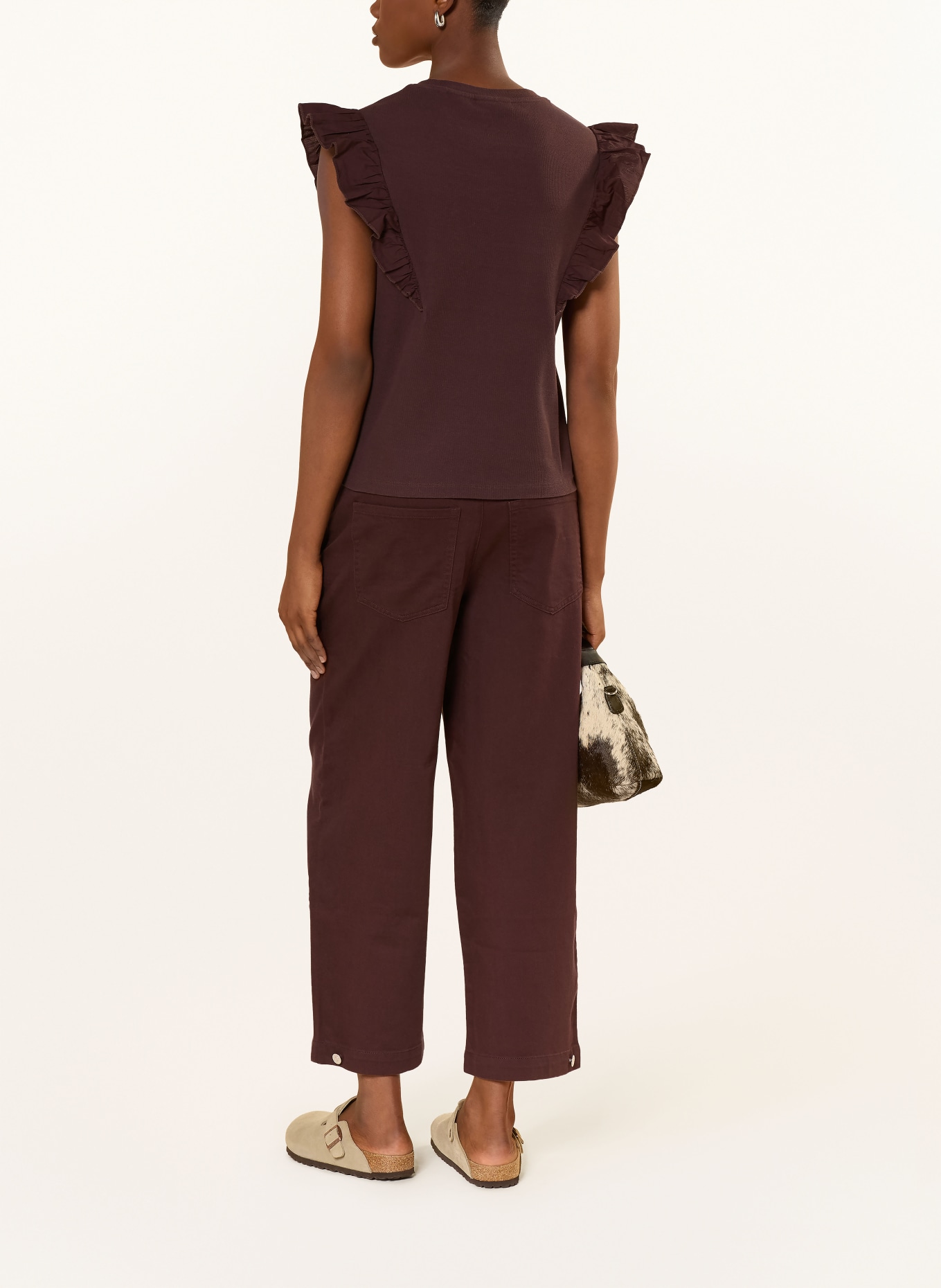 Marc O'Polo DENIM Top with ruffles: DARK BROWN