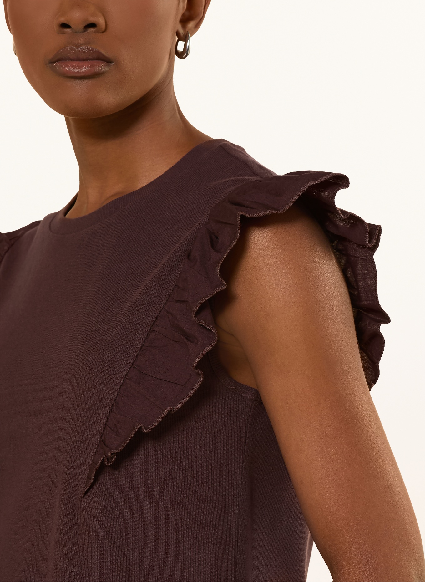 Marc O'Polo DENIM Top with ruffles: DARK BROWN