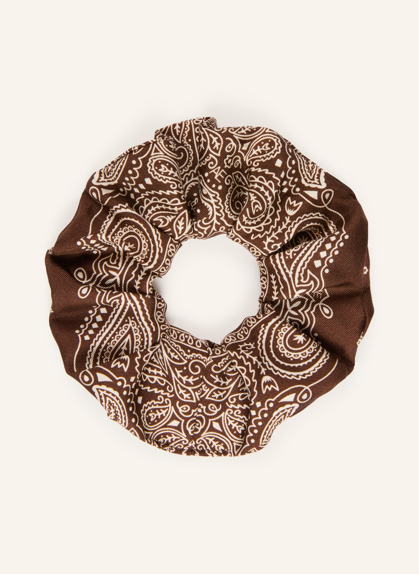 AENEIS Silk hair tie: DARK BROWN / WHITE