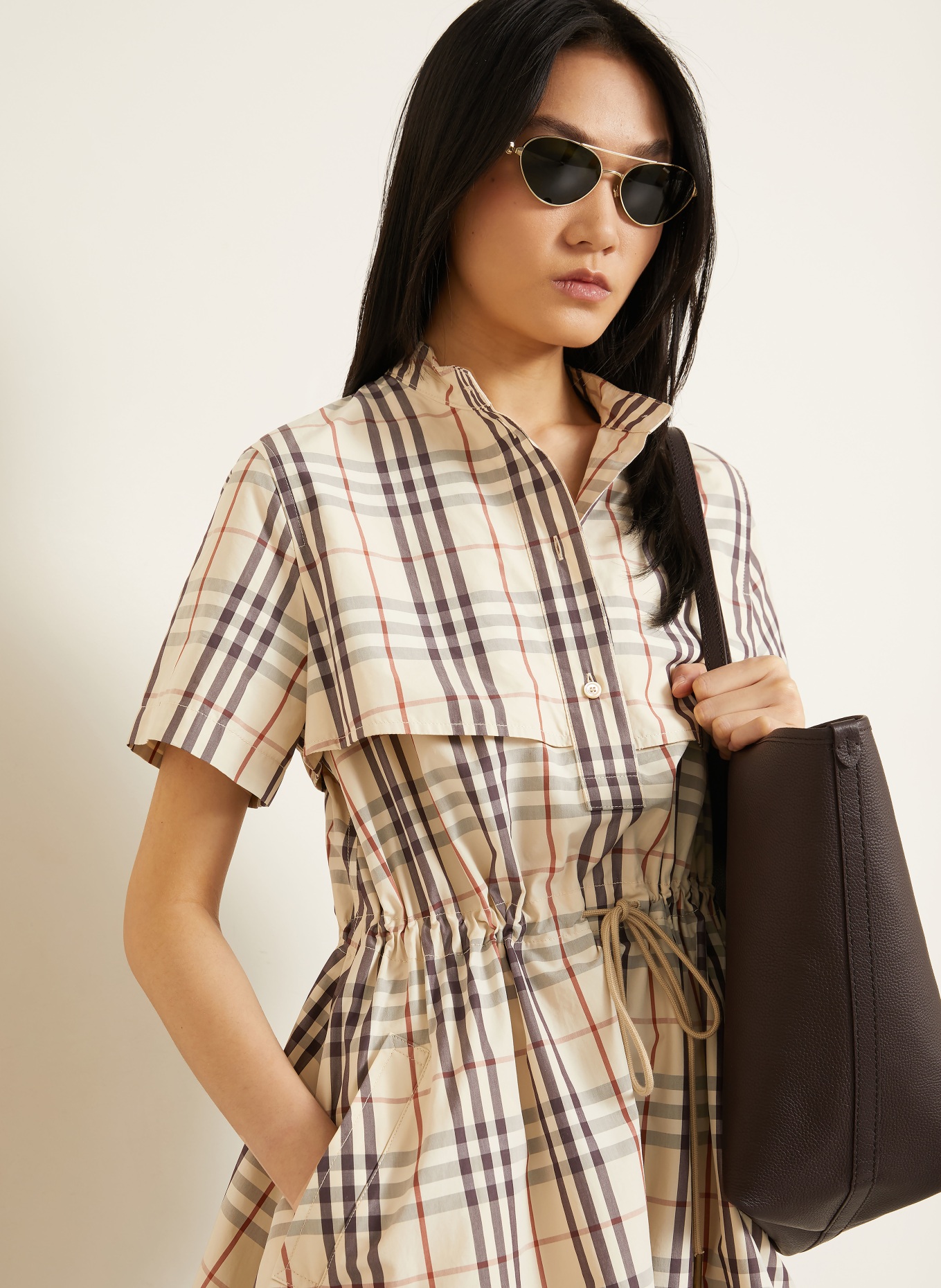 BURBERRY ISOTTA Dress: LIGHT BROWN / DARK BROWN / BROWN