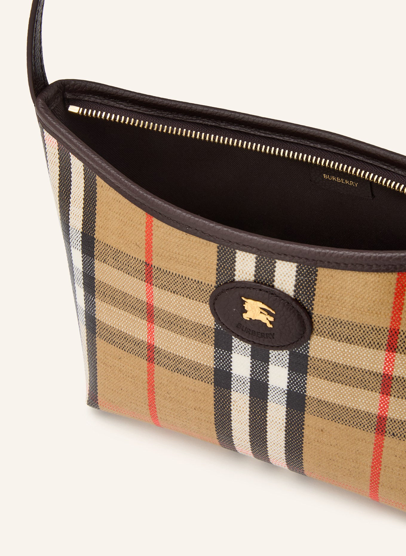 BURBERRY Schultertasche HIGHLANDS MINI: CAMEL / ROT / SCHWARZ
