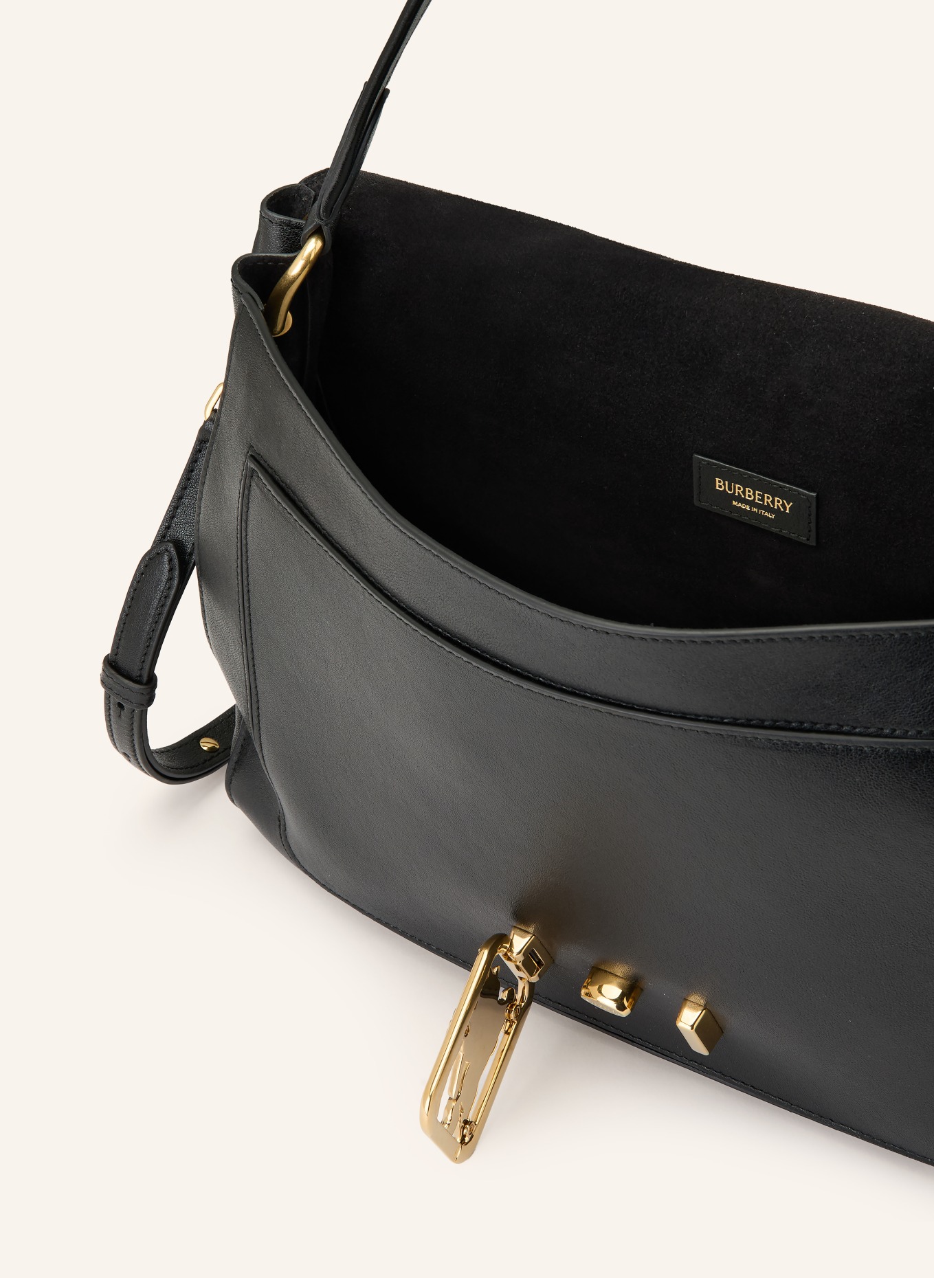 BURBERRY RIDER MEDIUM Shoulder Bag: BLACK / GOLD