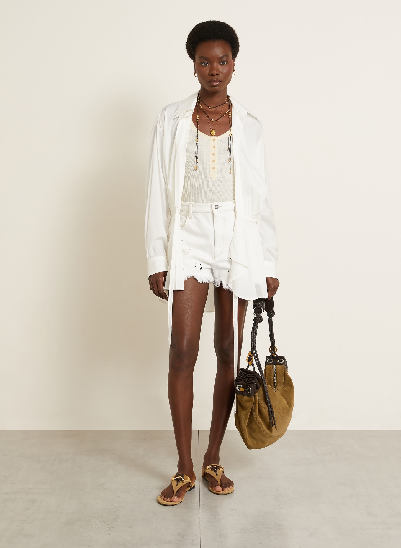 ISABEL MARANT Schoudertas MAIA LARGE: TAUPE / ZILVER / GOUD