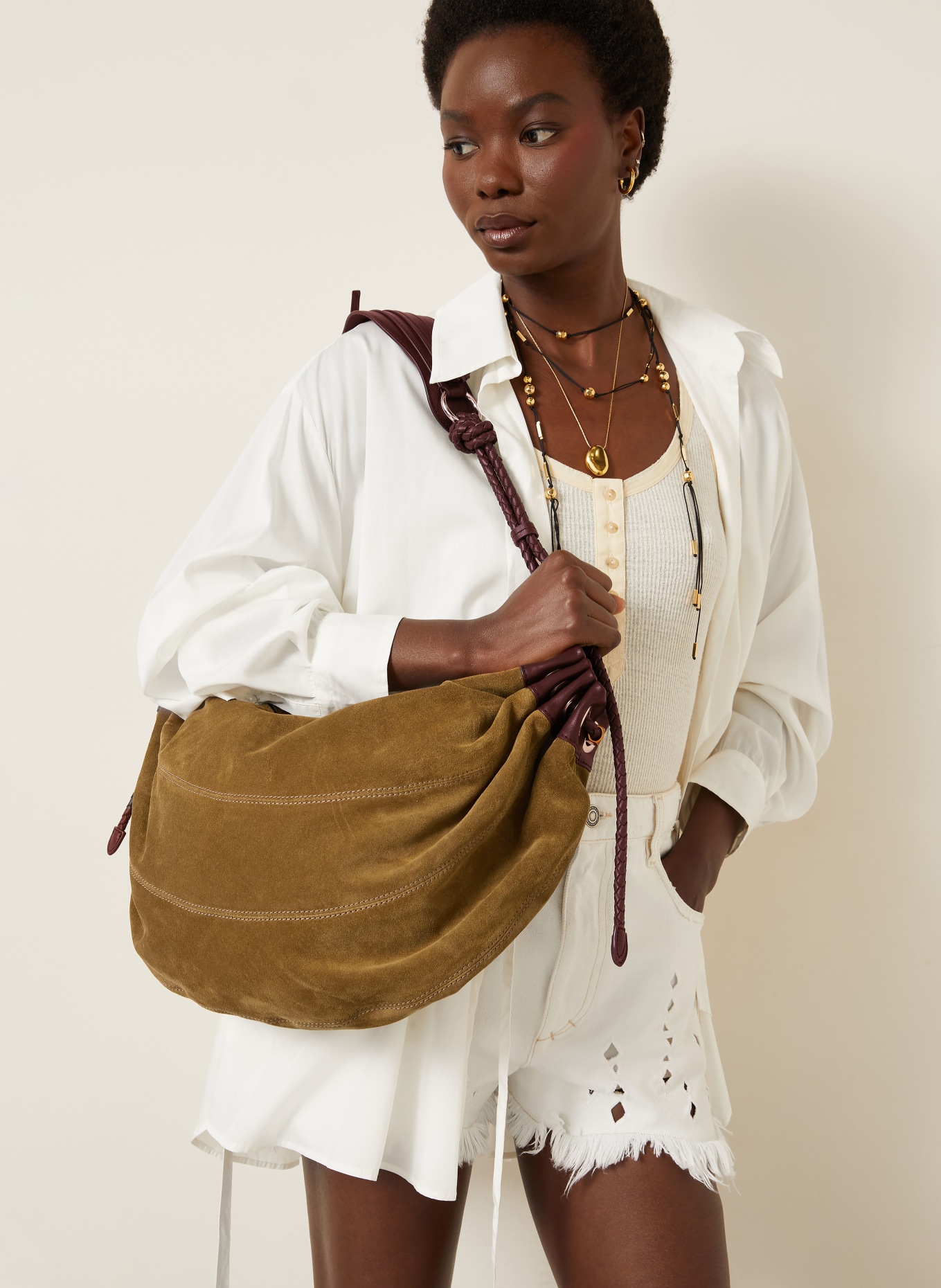 ISABEL MARANT Schoudertas MAIA LARGE: TAUPE / ZILVER / GOUD