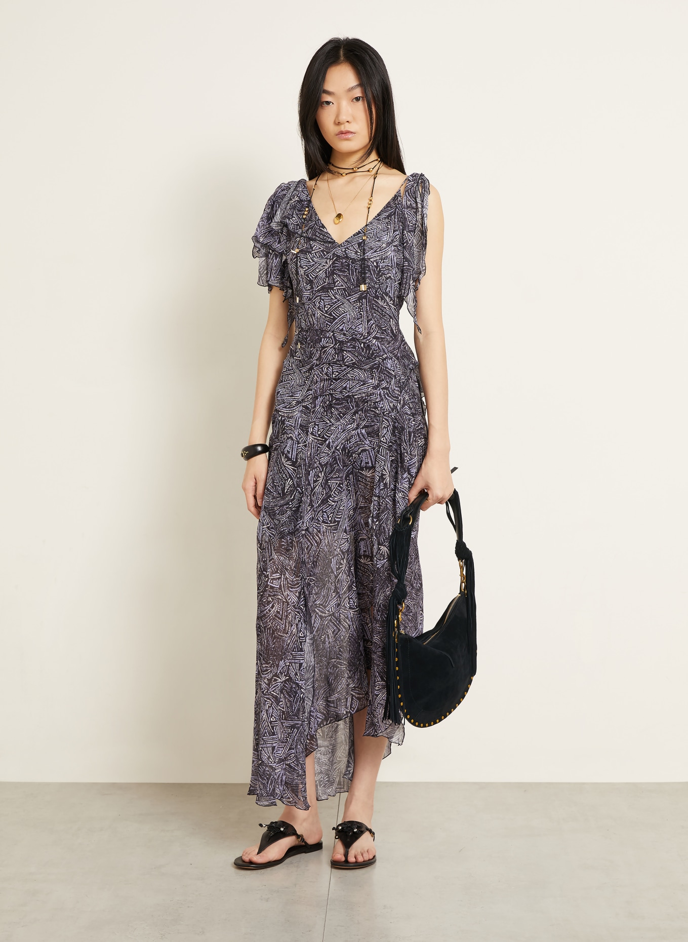 ISABEL MARANT Sac à bandoulière OSKAN avec rivets: NOIR / OR