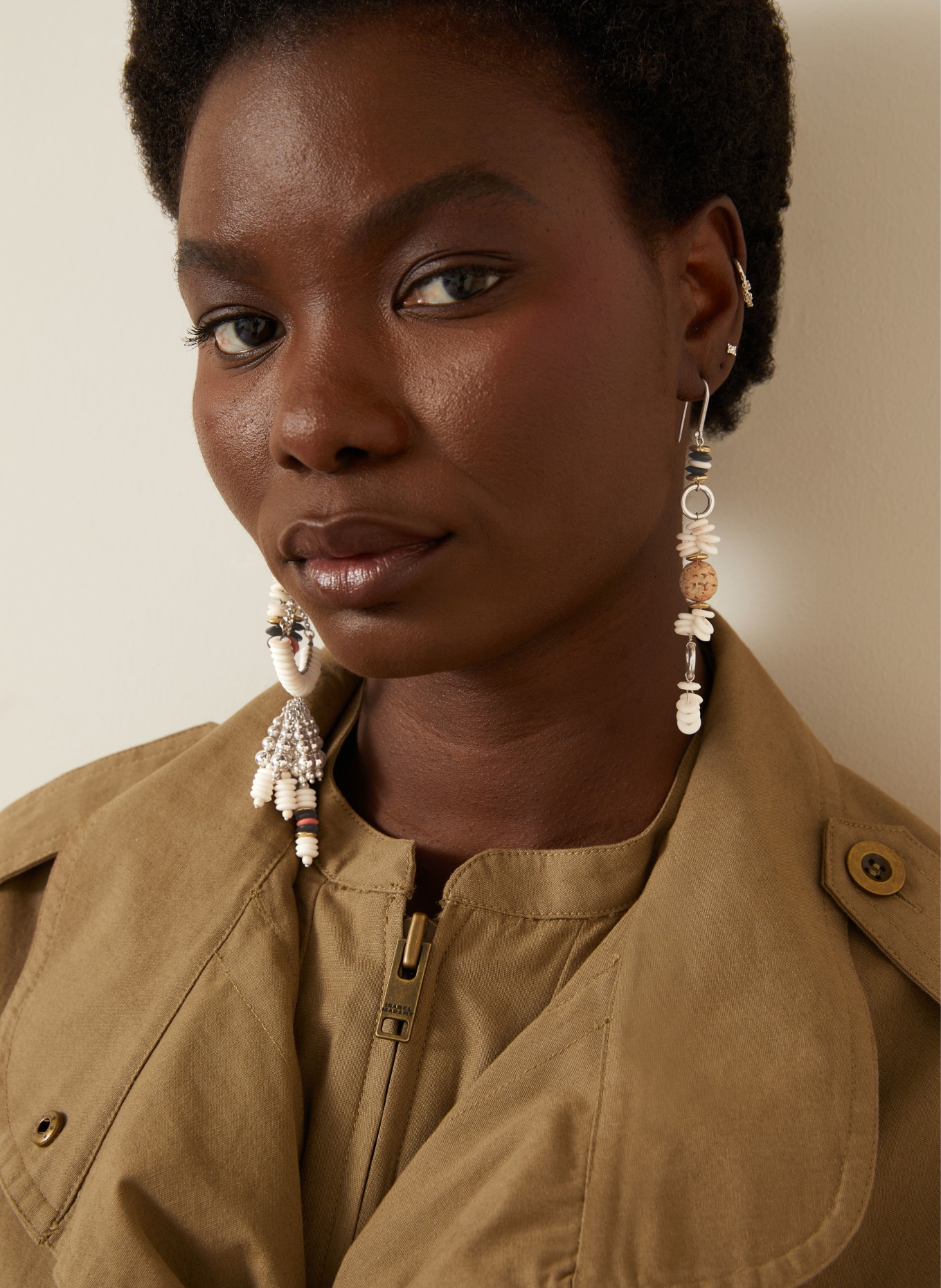 ISABEL MARANT LYNA Dangle Earrings: CREAM / SILVER / BEIGE