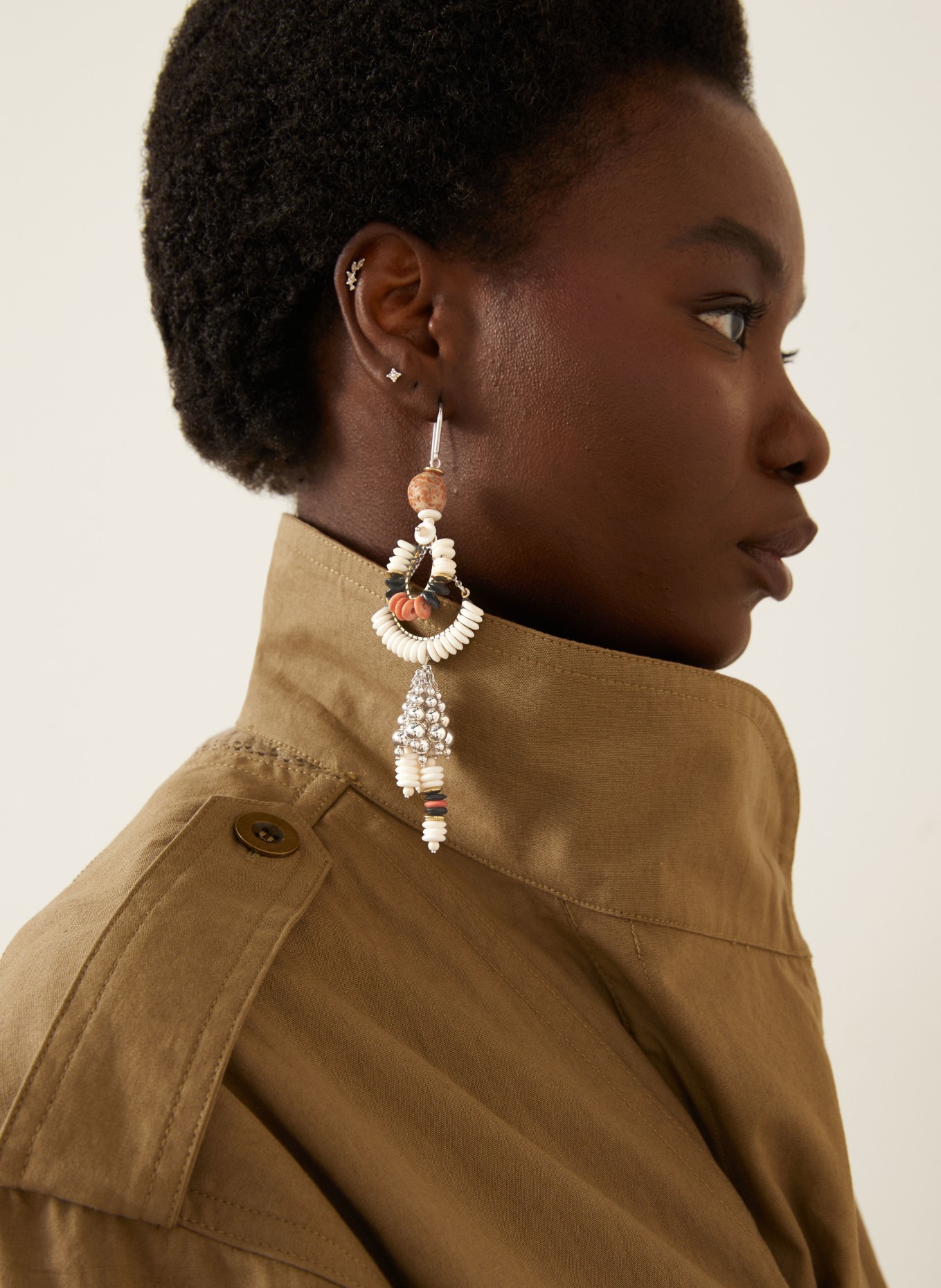 ISABEL MARANT LYNA Dangle Earrings: CREAM / SILVER / BEIGE