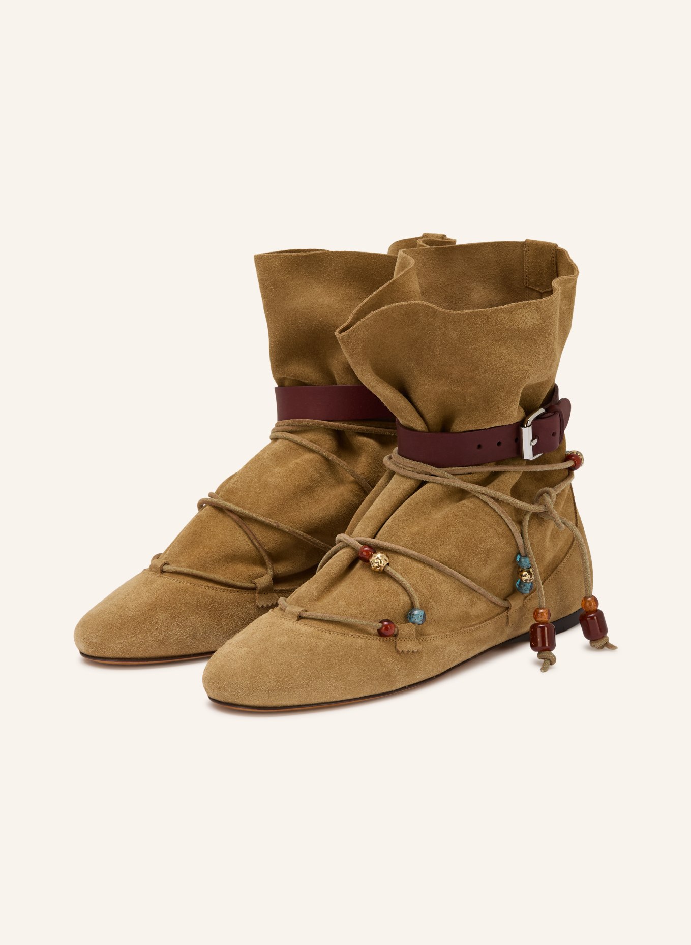 ISABEL MARANT Stiefeletten LETIZ mit Schmuckperlen: HELLBRAUN / SILBER / BRAUN