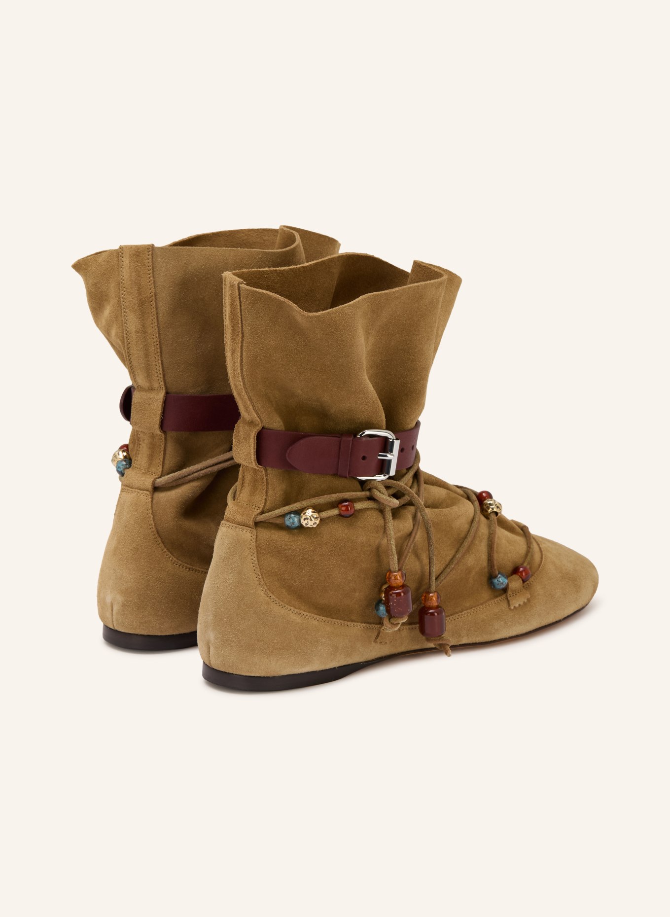 ISABEL MARANT Stiefeletten LETIZ mit Schmuckperlen: HELLBRAUN / SILBER / BRAUN