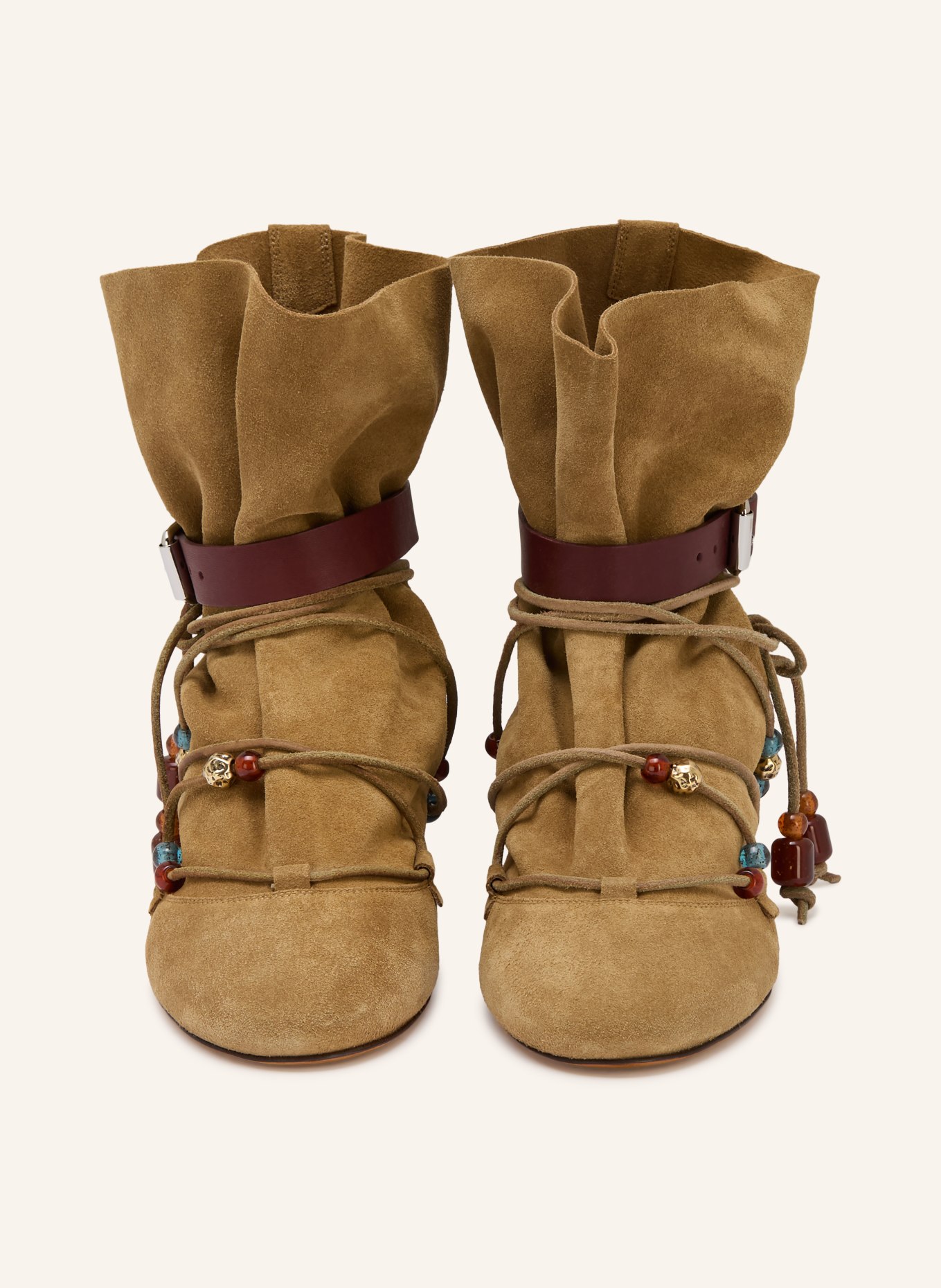 ISABEL MARANT Stiefeletten LETIZ mit Schmuckperlen: HELLBRAUN / SILBER / BRAUN