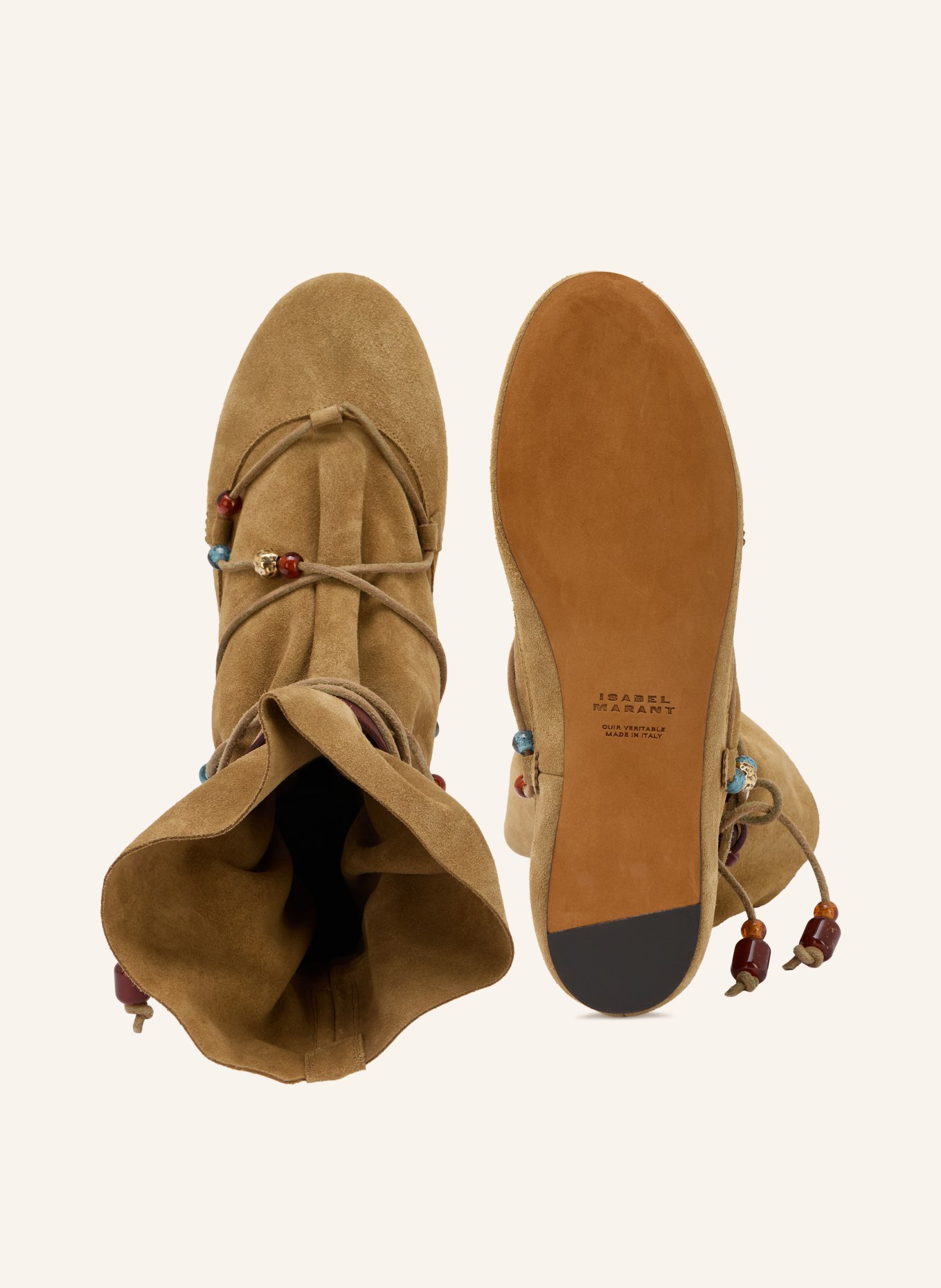 ISABEL MARANT Stiefeletten LETIZ mit Schmuckperlen: HELLBRAUN / SILBER / BRAUN