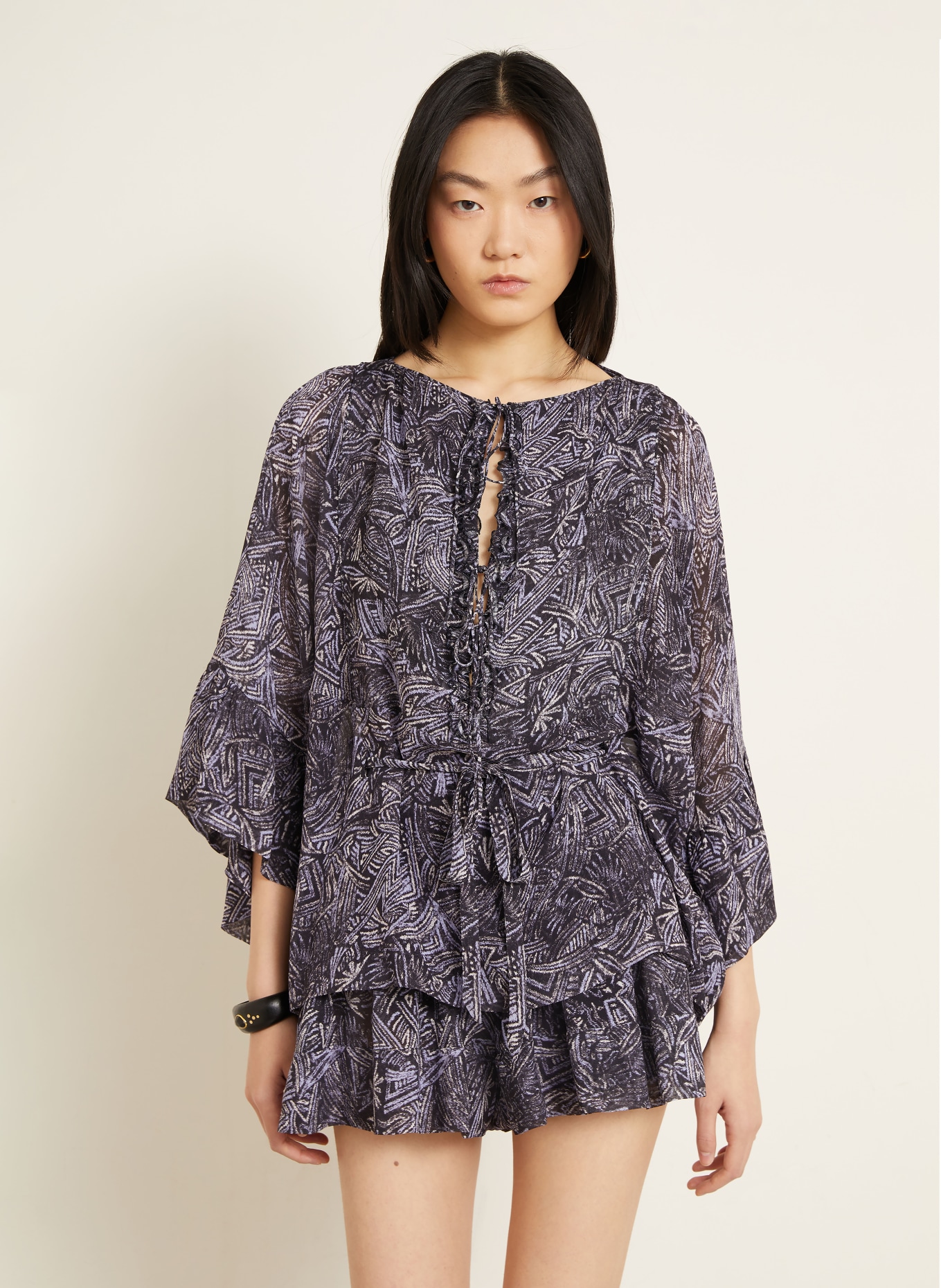 ISABEL MARANT Bluzka TEKIA z rękawami 3/4: CZARNY / JASNOFIOLETOWY / FIOLETOWY