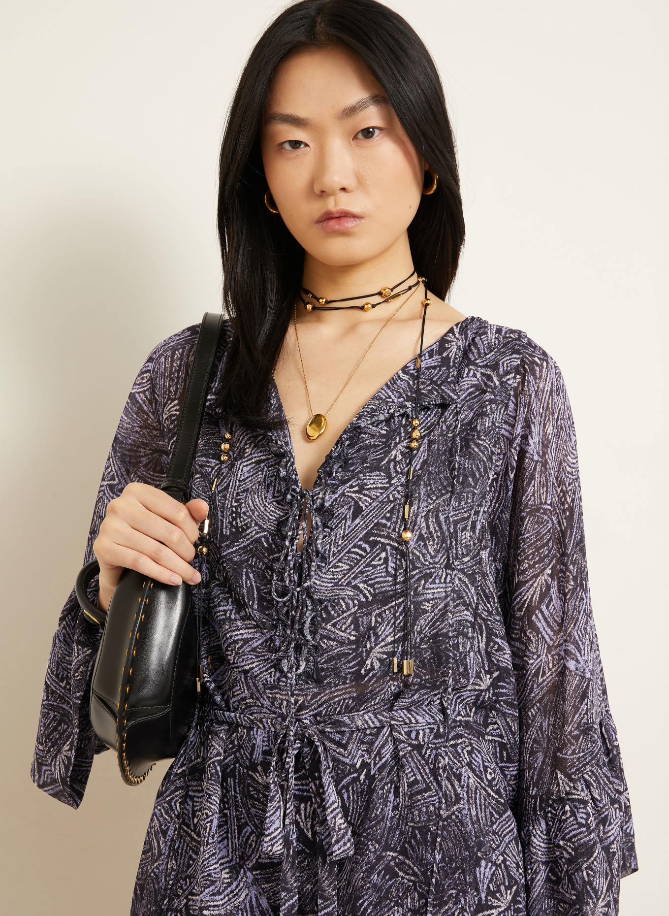 ISABEL MARANT Bluzka TEKIA z rękawami 3/4: CZARNY / JASNOFIOLETOWY / FIOLETOWY