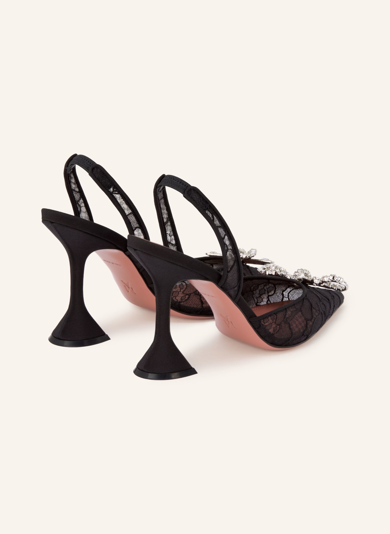 AMINA MUADDI Slingpumps ROSIE LACE 95 mit Schmucksteinen: SCHWARZ / SILBER