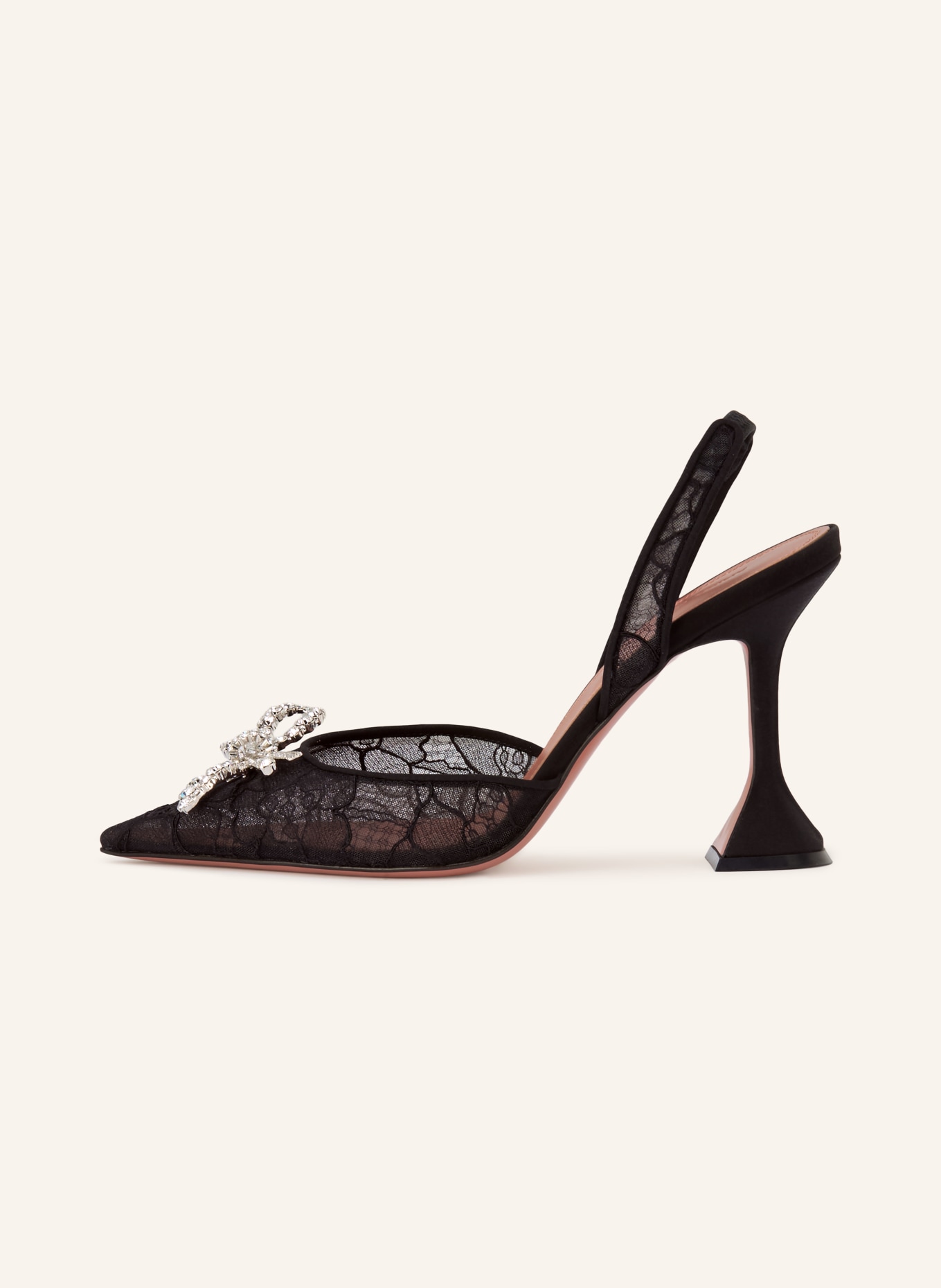 AMINA MUADDI Slingpumps ROSIE LACE 95 mit Schmucksteinen: SCHWARZ / SILBER
