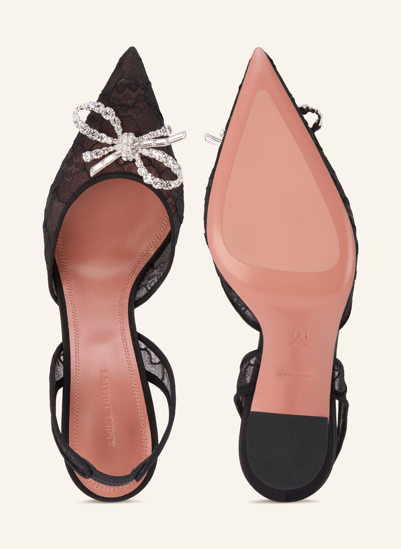 AMINA MUADDI Slingpumps ROSIE LACE 95 mit Schmucksteinen: SCHWARZ / SILBER