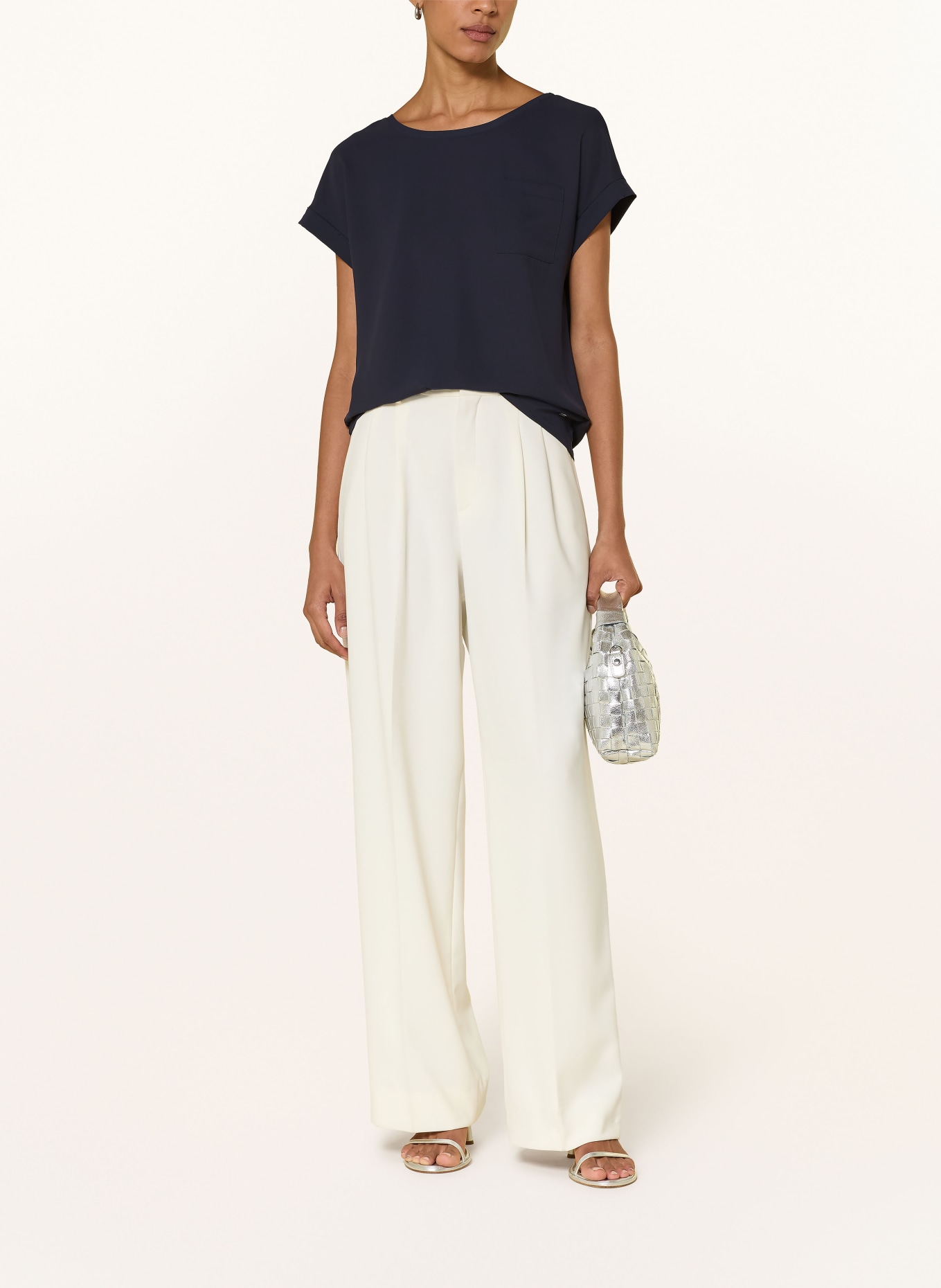 monari Blůza z kombinace materiálů: TMAVĚ MODRÁ