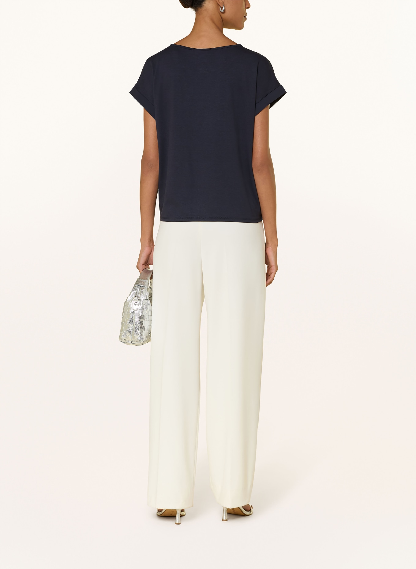 monari Blůza z kombinace materiálů: TMAVĚ MODRÁ