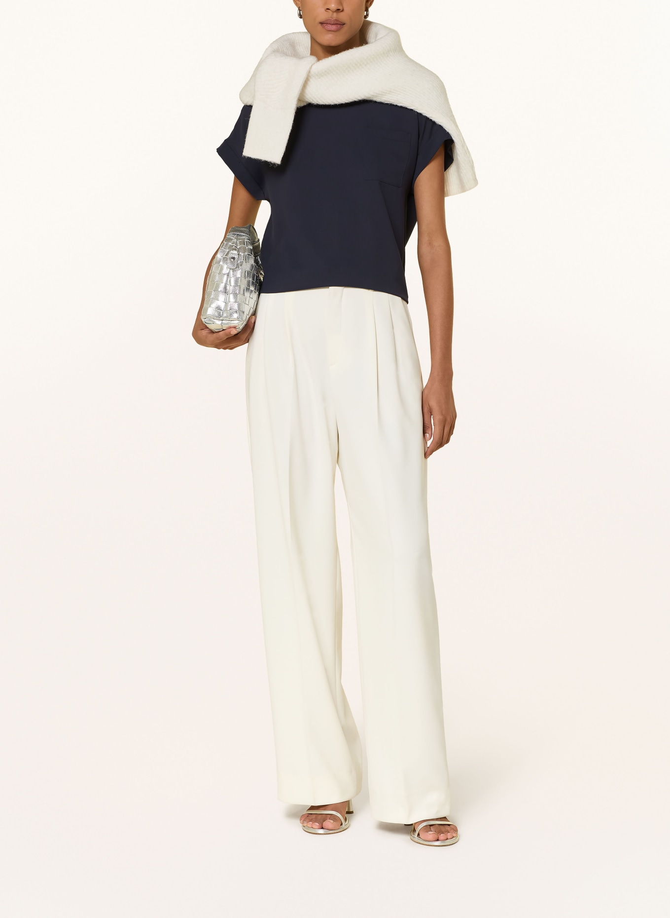 monari Blůza z kombinace materiálů: TMAVĚ MODRÁ