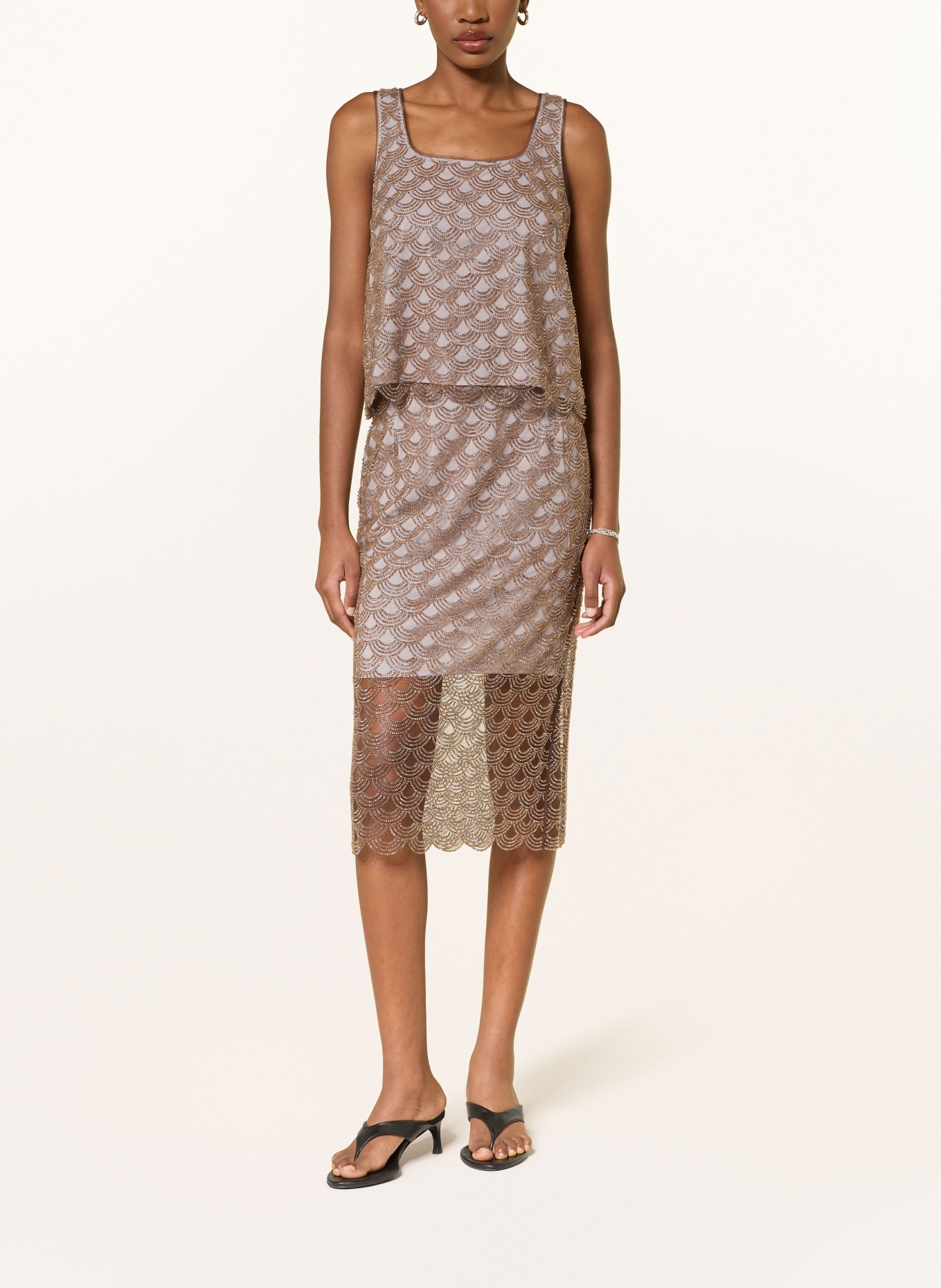 ROTATE Mesh-Top mit Schmucksteinen: TAUPE