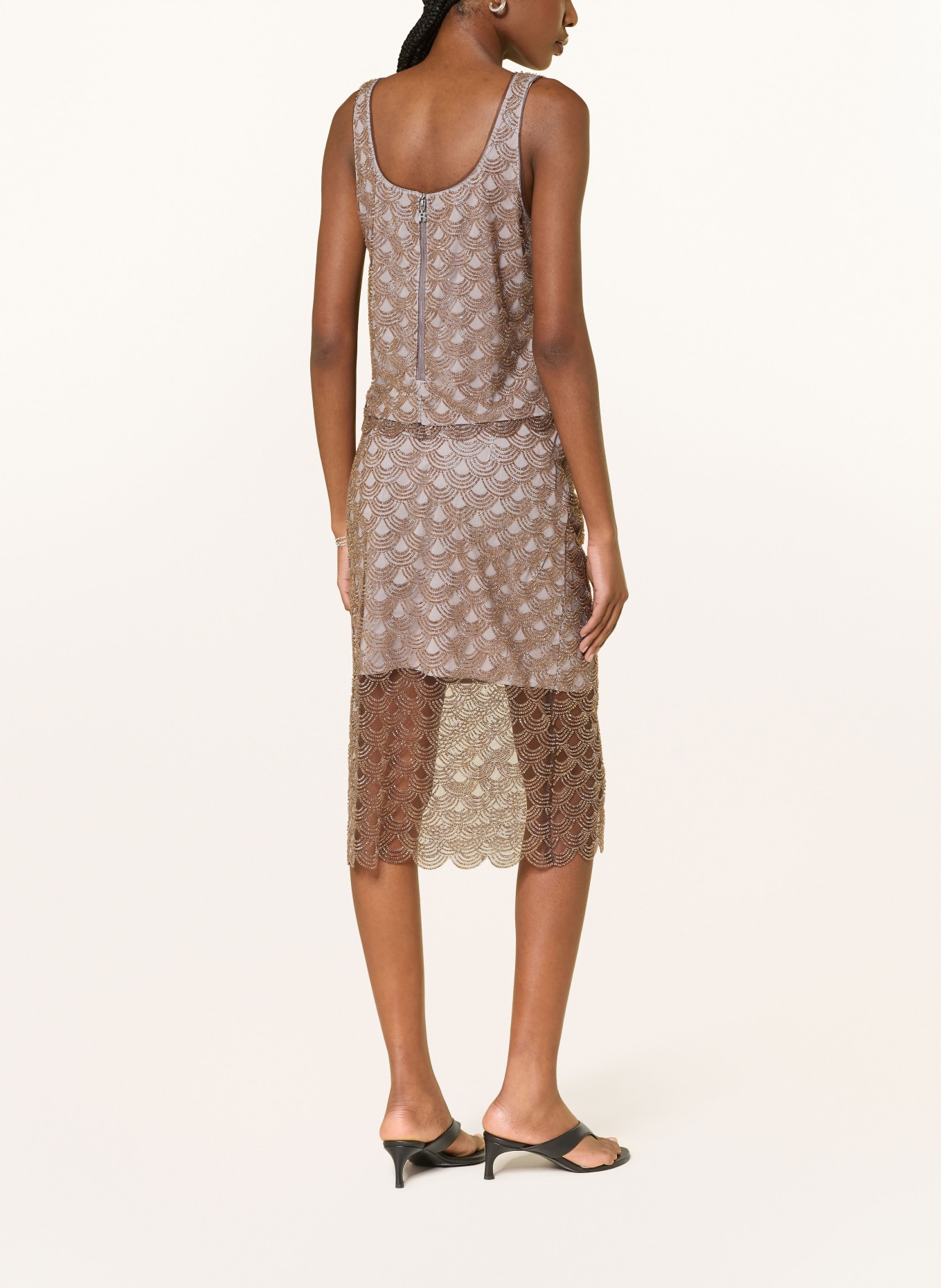 ROTATE Mesh-Top mit Schmucksteinen: TAUPE