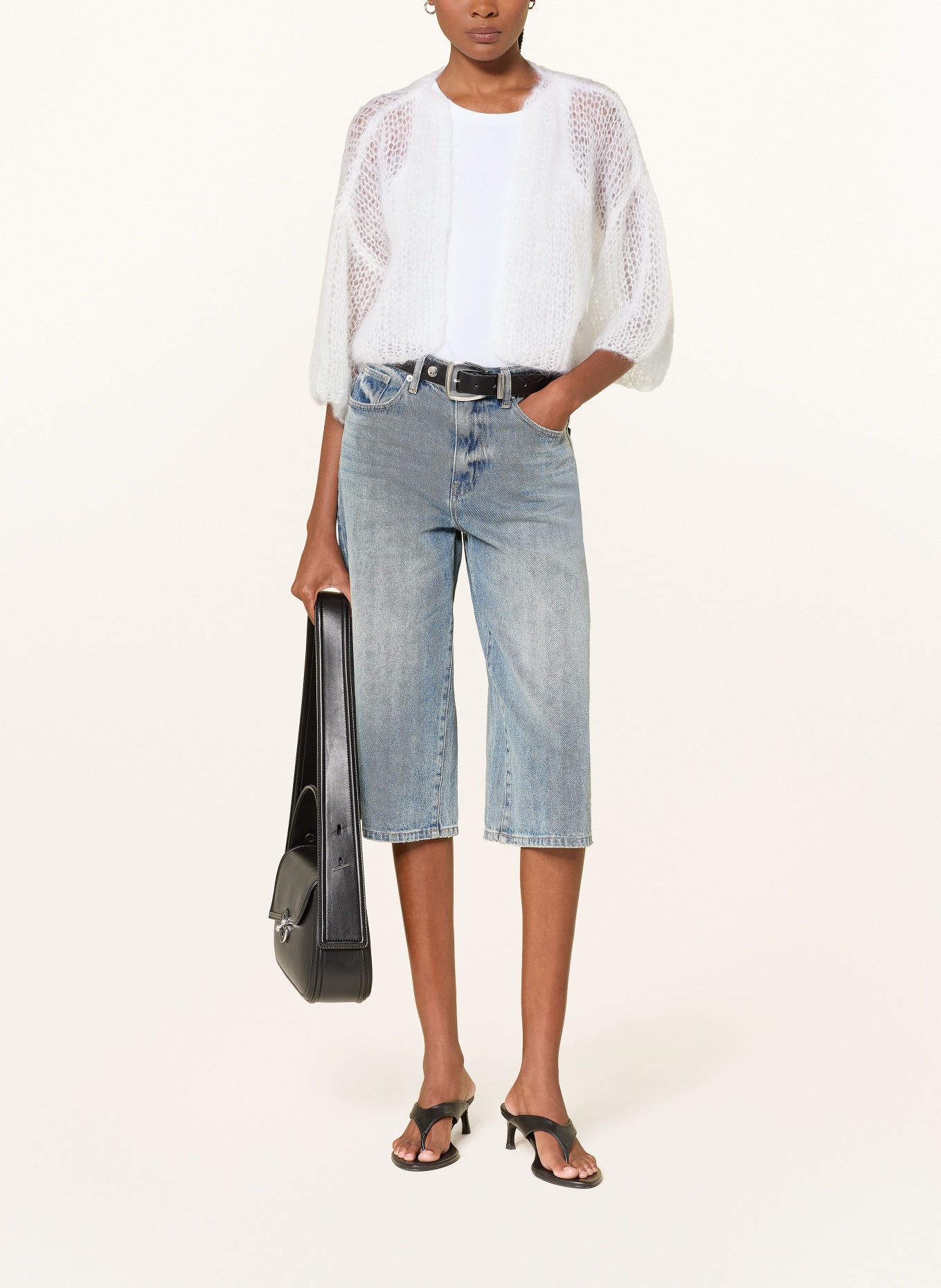 MAIAMI Cropped-Strickhülle aus Mohair mit 3/4-Arm: WEISS