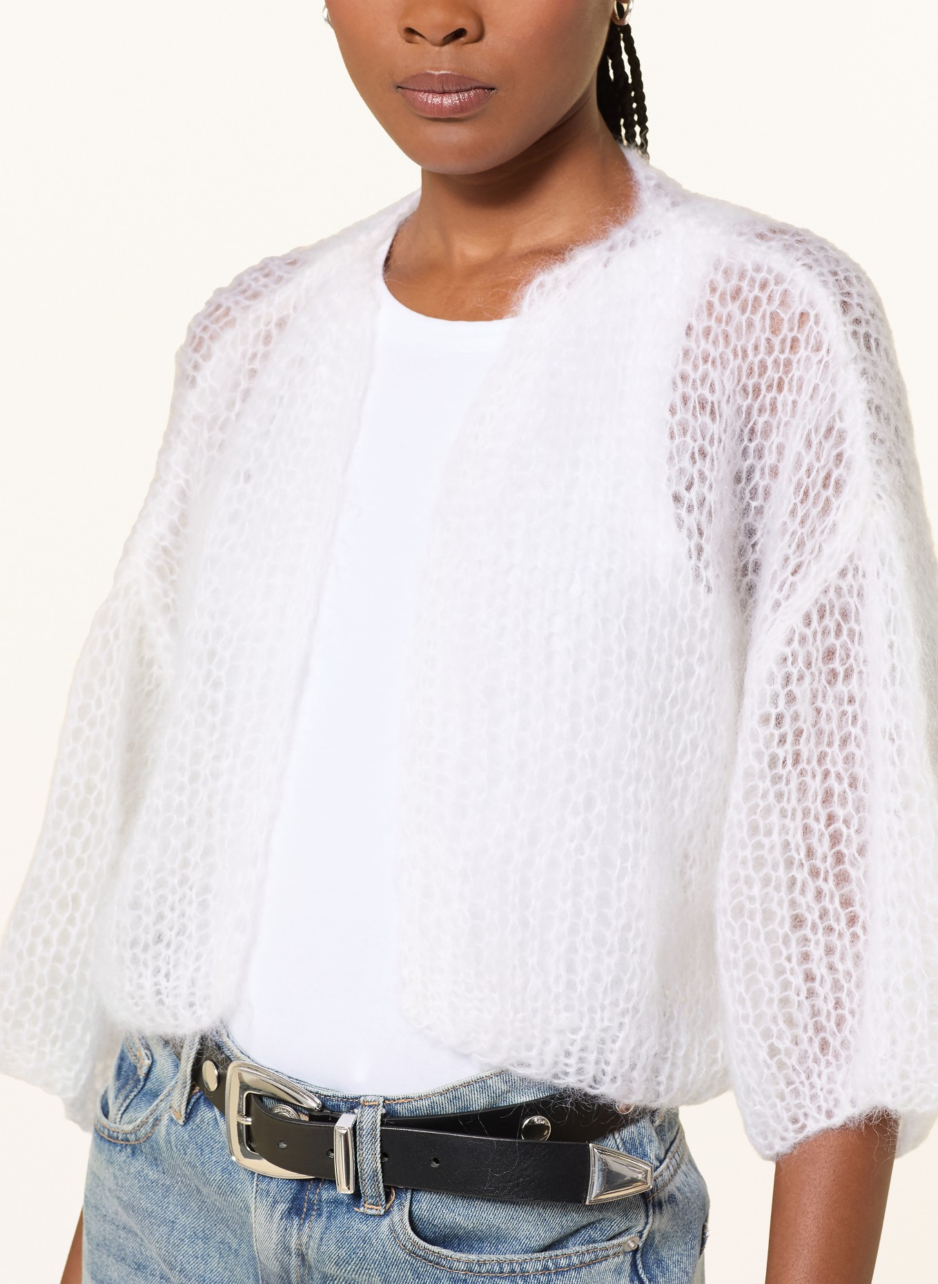 MAIAMI Cropped-Strickhülle aus Mohair mit 3/4-Arm: WEISS