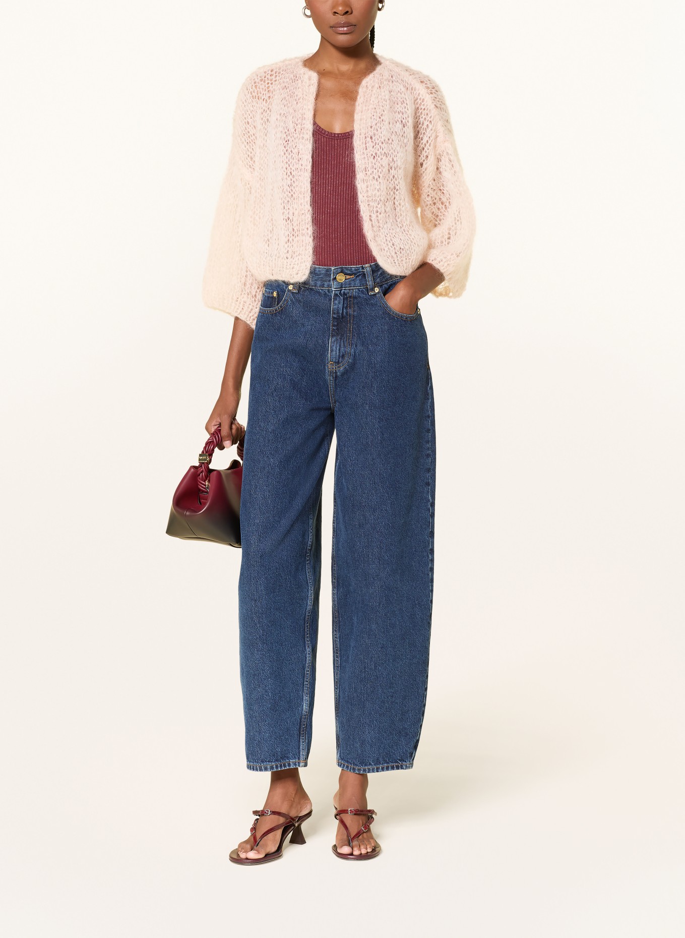 MAIAMI Cache-cœur court en tricot de mohair à manches 3/4: OR ROSÉ