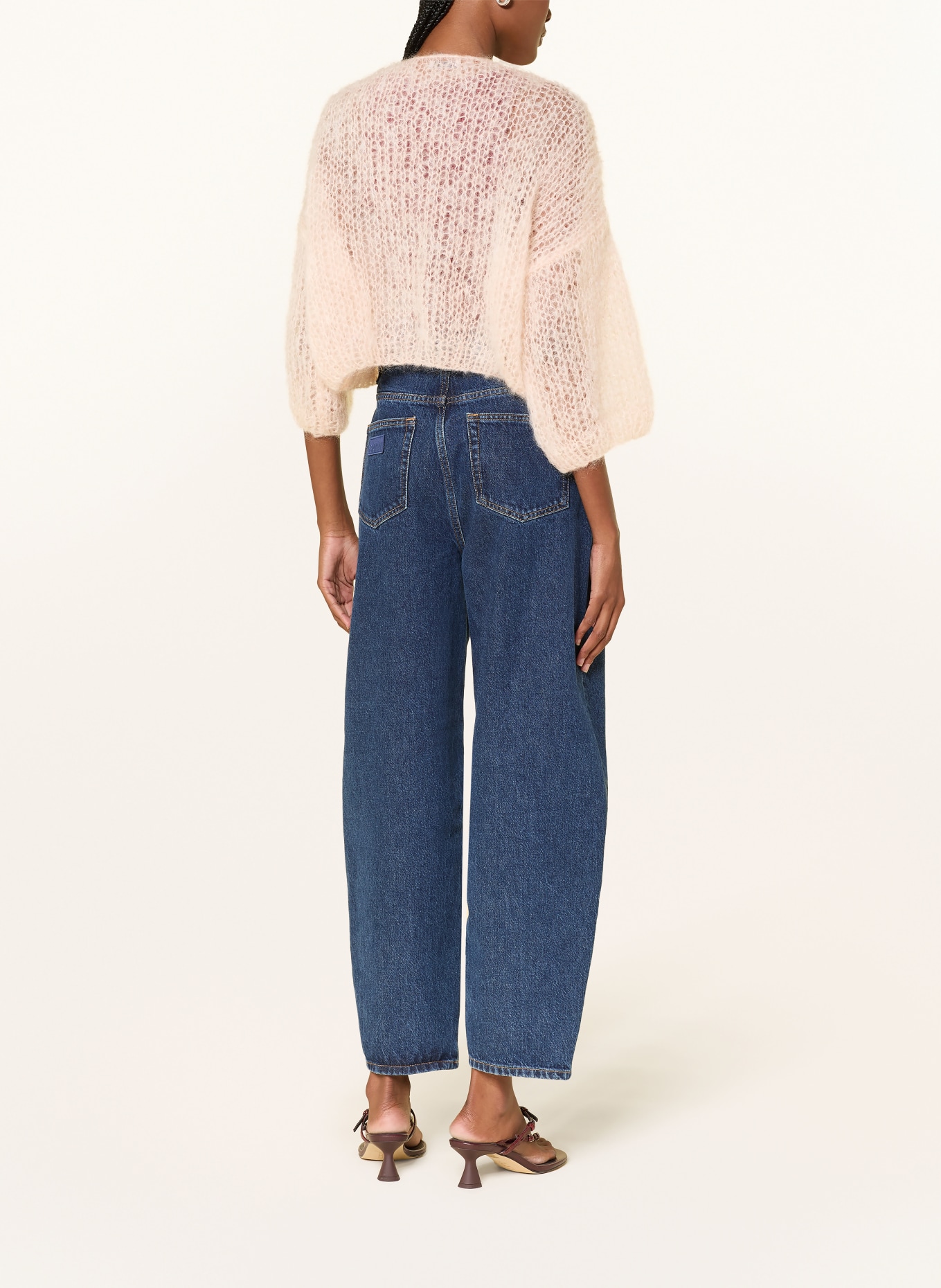 MAIAMI Cache-cœur court en tricot de mohair à manches 3/4: OR ROSÉ