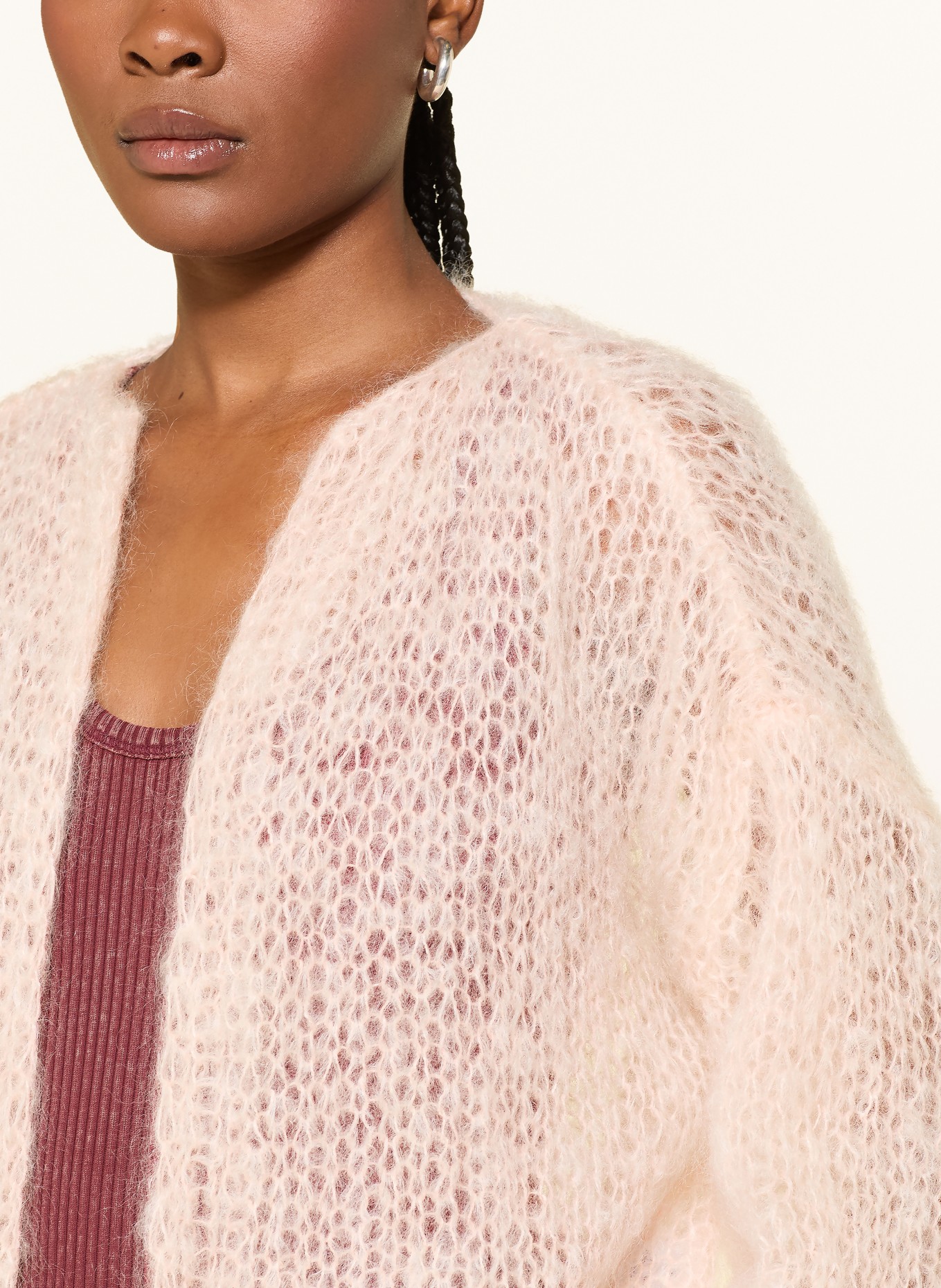 MAIAMI Cache-cœur court en tricot de mohair à manches 3/4: OR ROSÉ