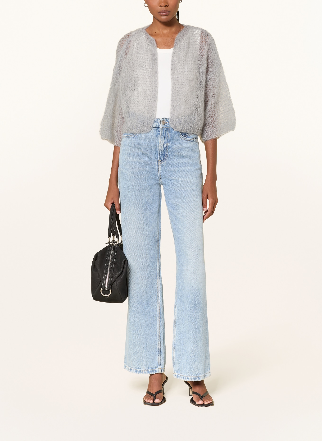 MAIAMI Cache-cœur court en tricot de mohair à manches 3/4: GRIS