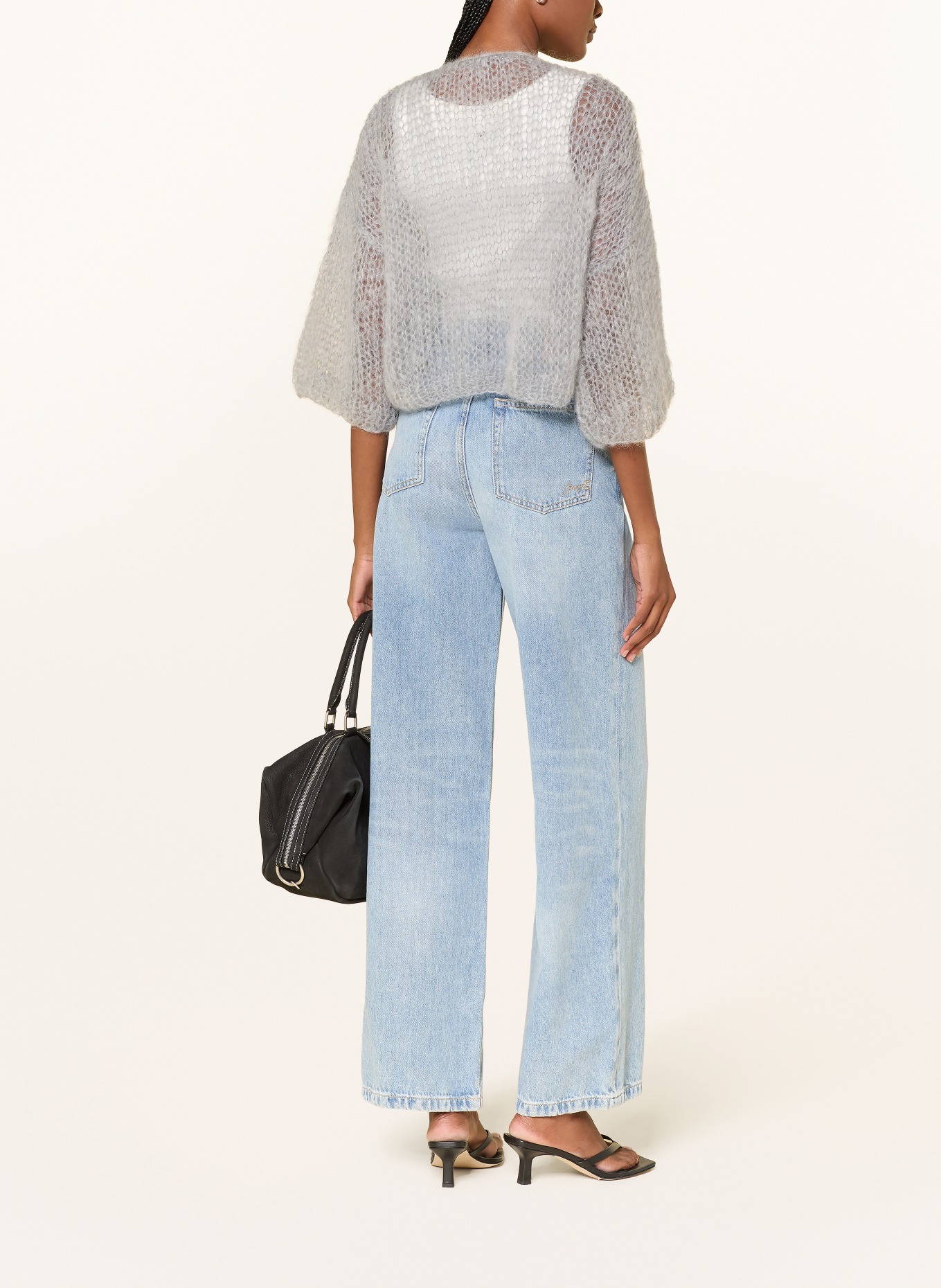 MAIAMI Cache-cœur court en tricot de mohair à manches 3/4: GRIS