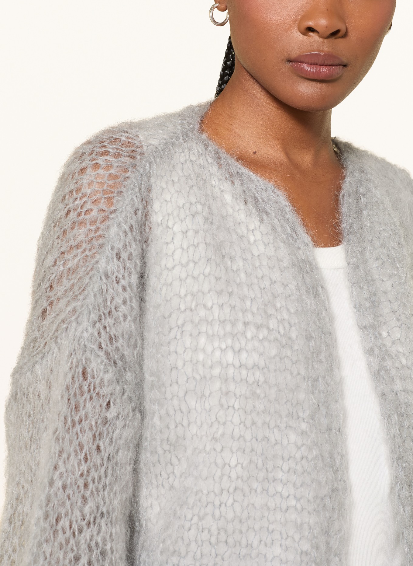 MAIAMI Cache-cœur court en tricot de mohair à manches 3/4: GRIS