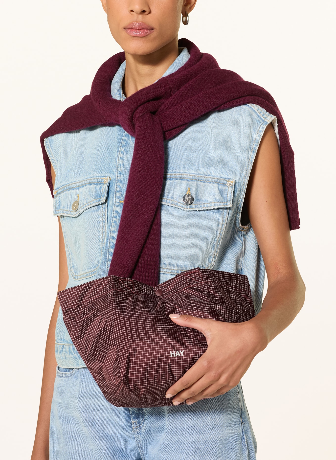 HAY Handtas GRID MINI: DONKERROOD / WIT