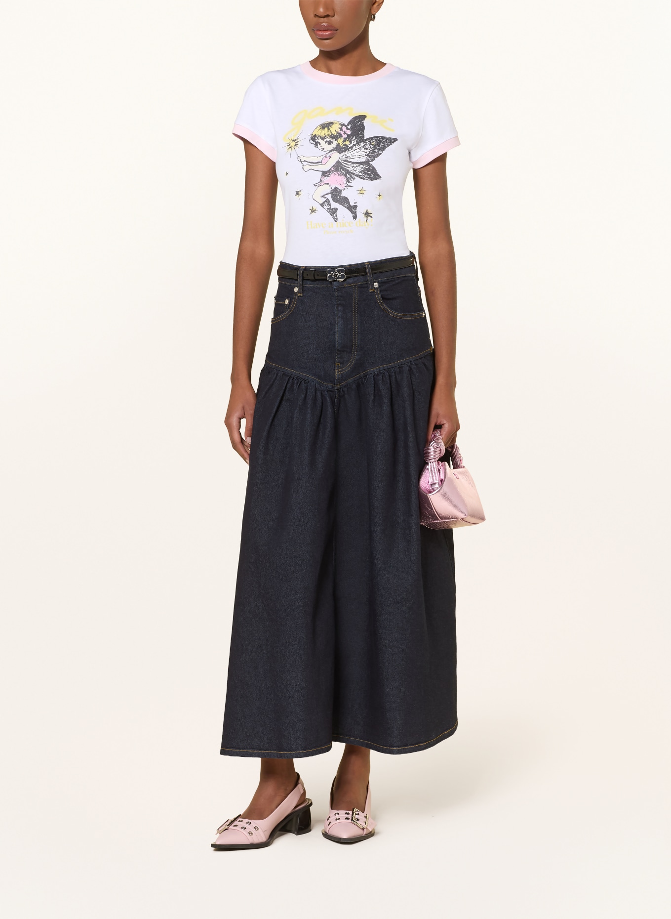 GANNI T-Shirt: WEISS / ROSA