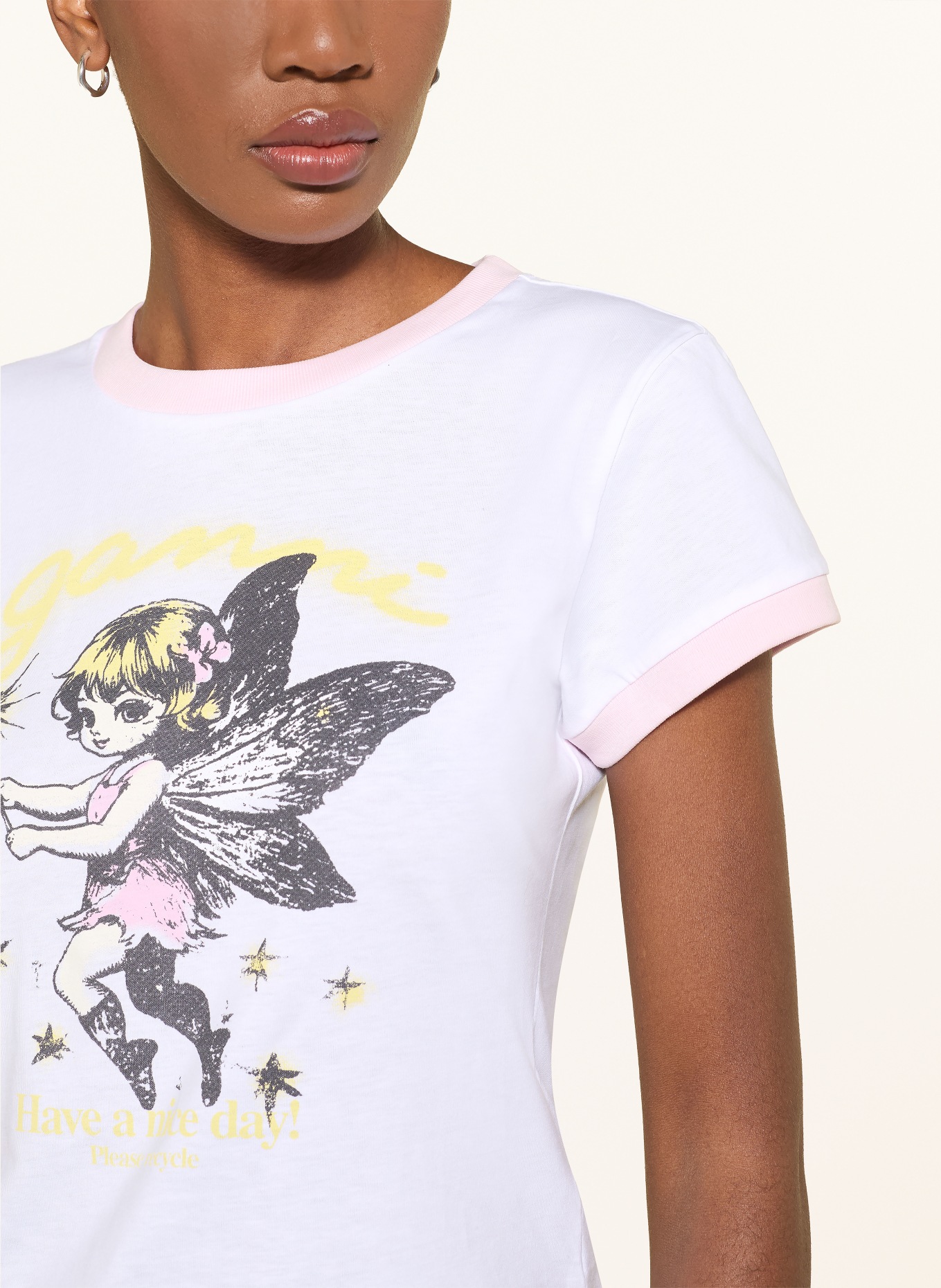 GANNI T-Shirt: WEISS / ROSA