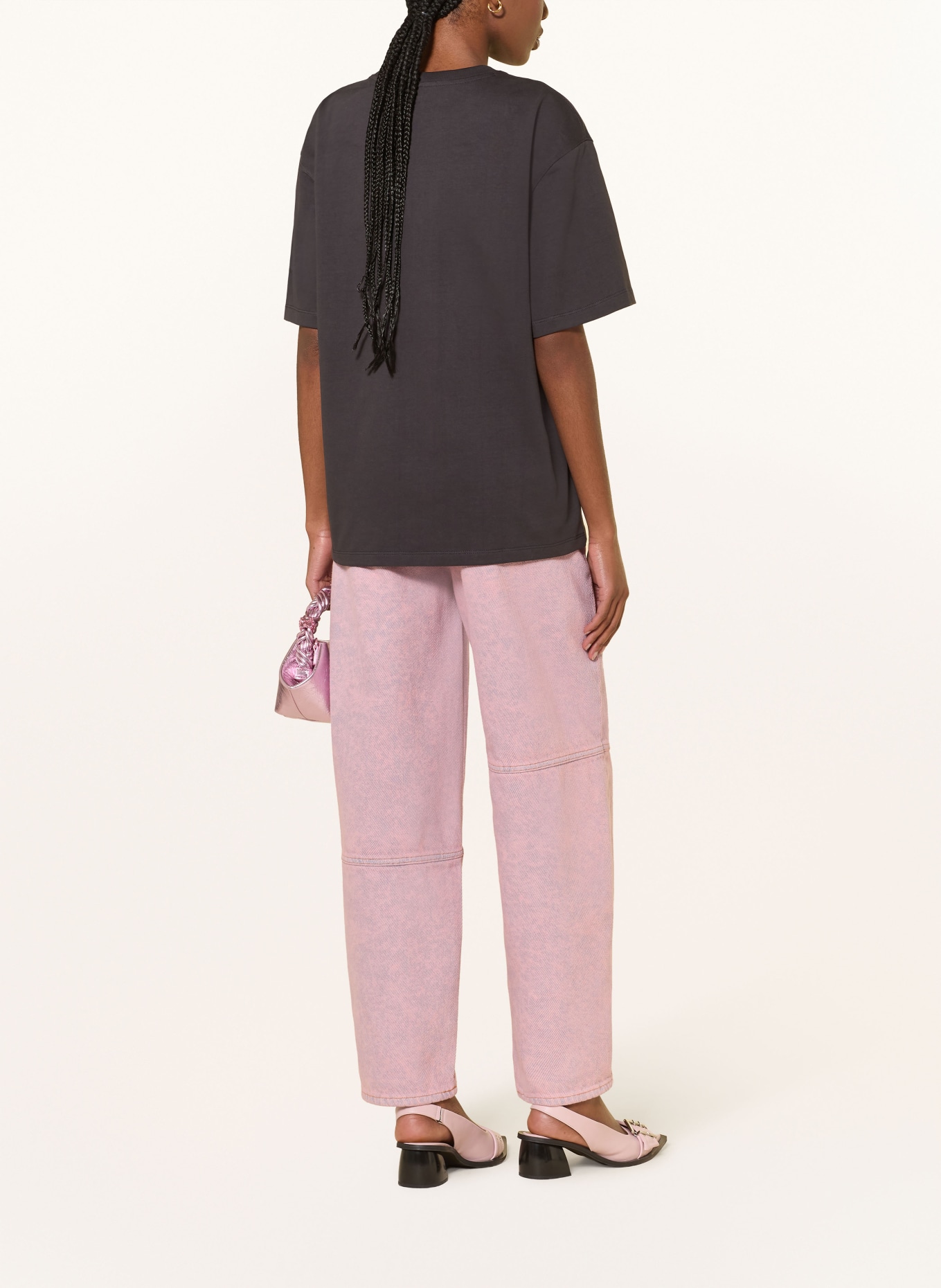 GANNI T-Shirt: DUNKELGRAU / HELLLILA