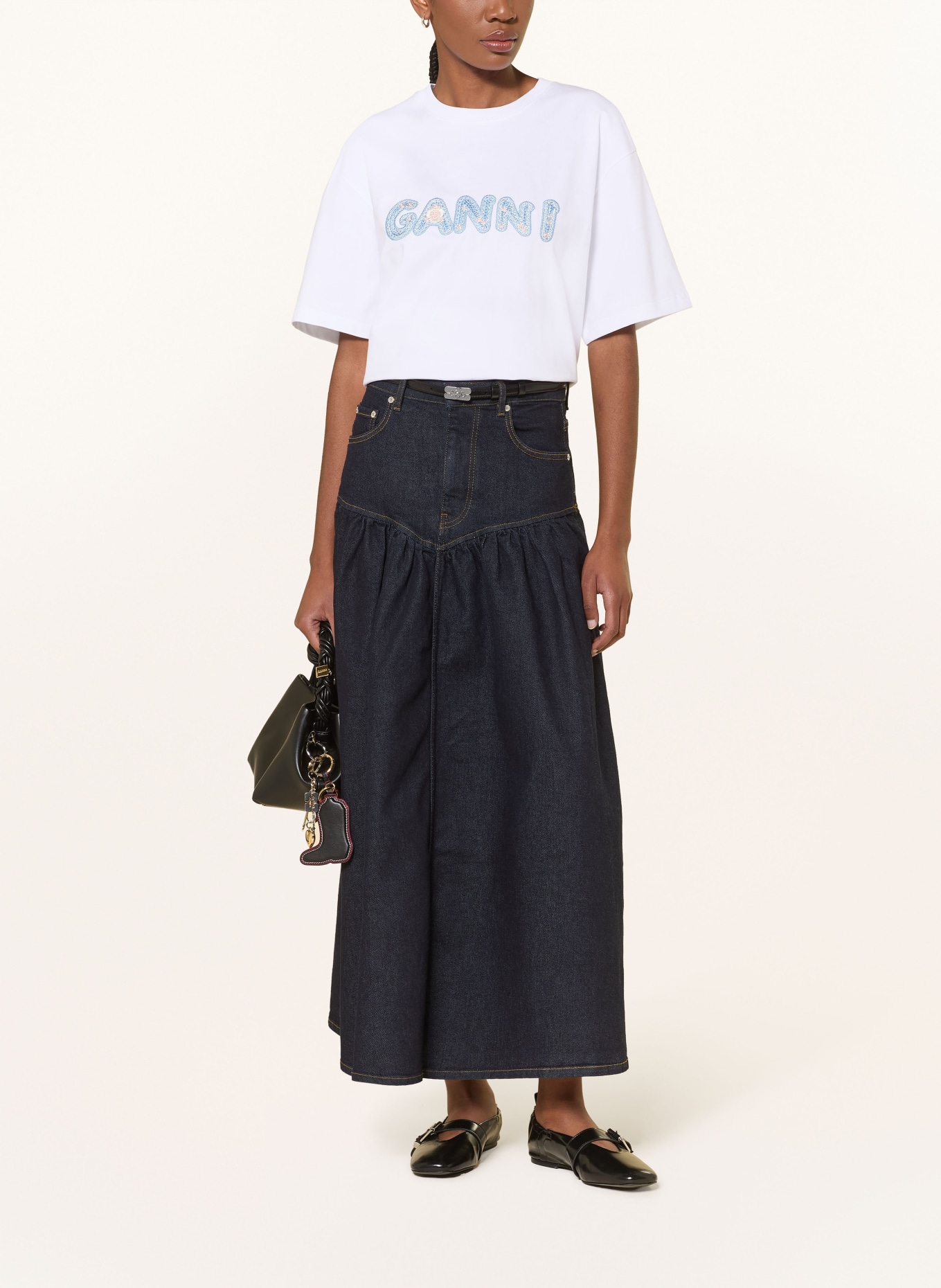 GANNI T-Shirt: WEISS / HELLBLAU