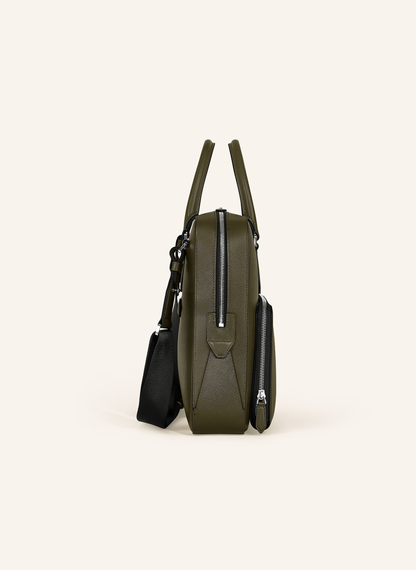 MONTBLANC Taška na notebook Saffiano SARTORIAL: KHAKI / STŘÍBRNÁ / ČERNÁ